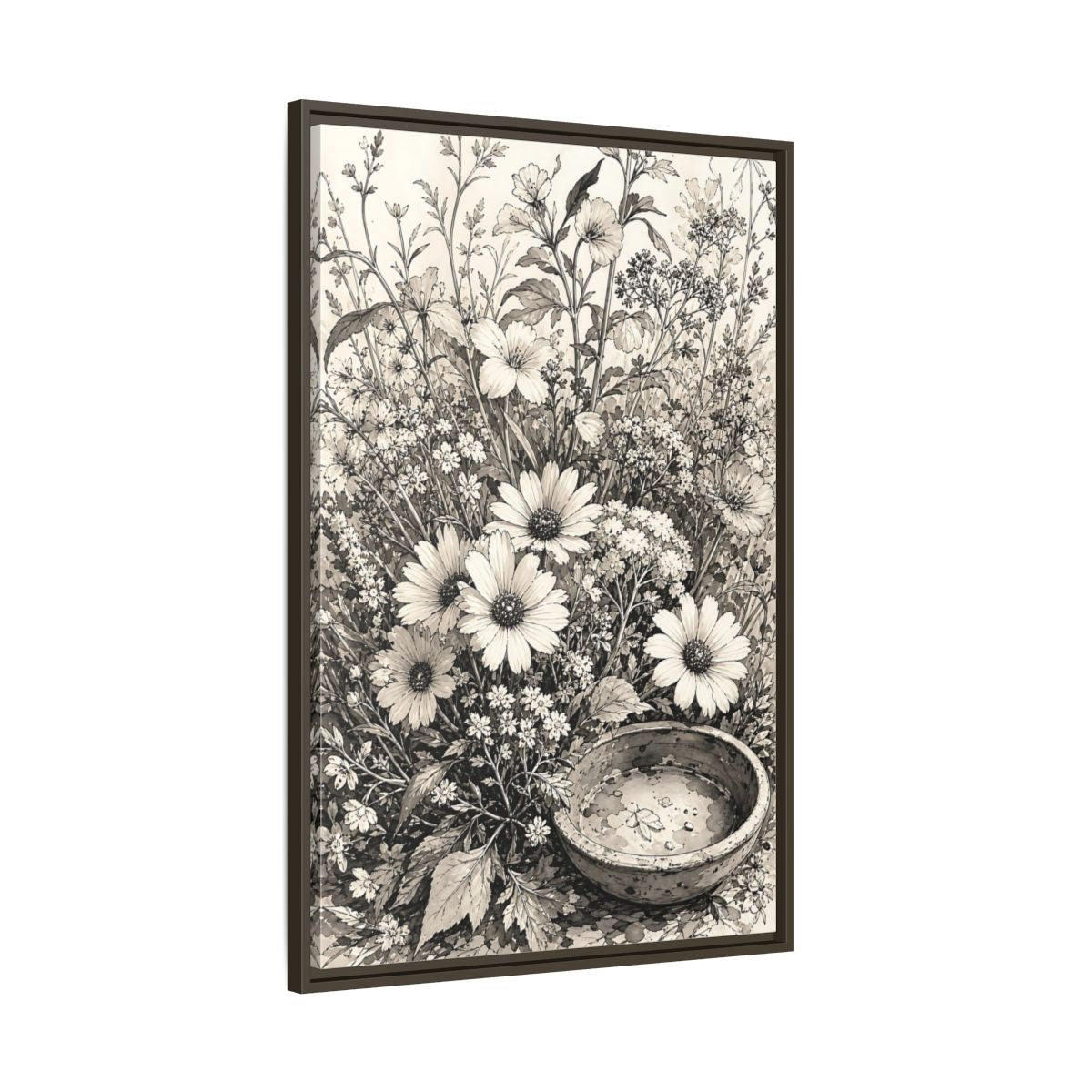 Main Mockup. Floral Wildflowers Monochrome Flowers shown as framed canvas print