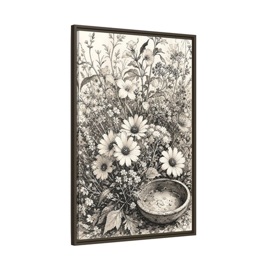 Main Mockup. Floral Wildflowers Monochrome Flowers shown as framed canvas print