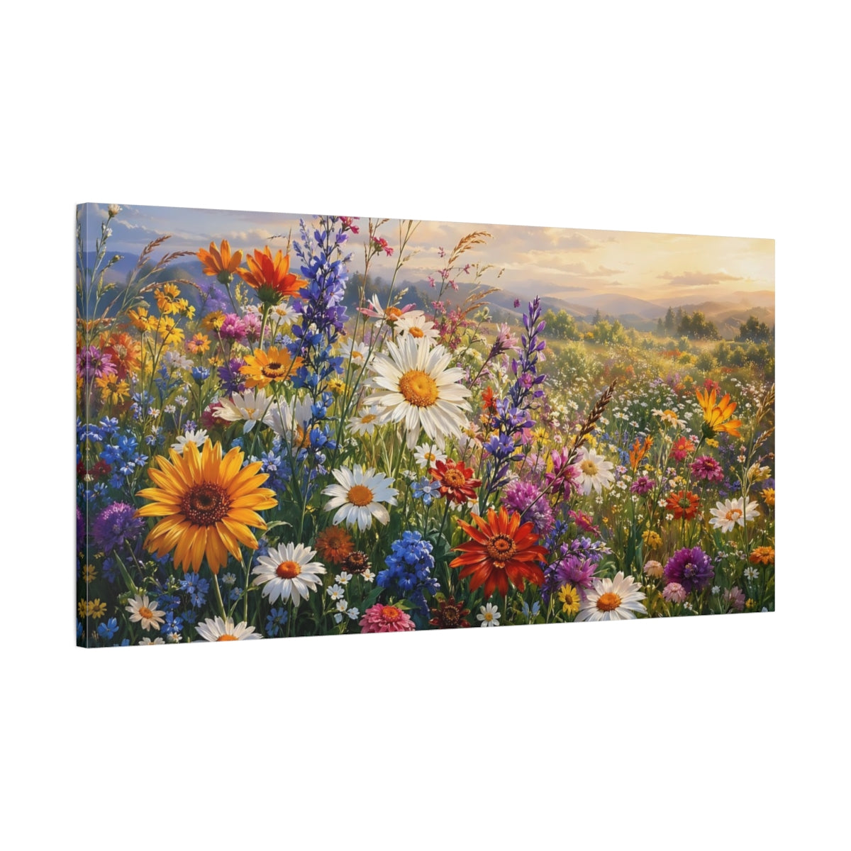 Main Mockup. Floral Wildflowers Multi-Color Floral shown as stretched canvas wall art