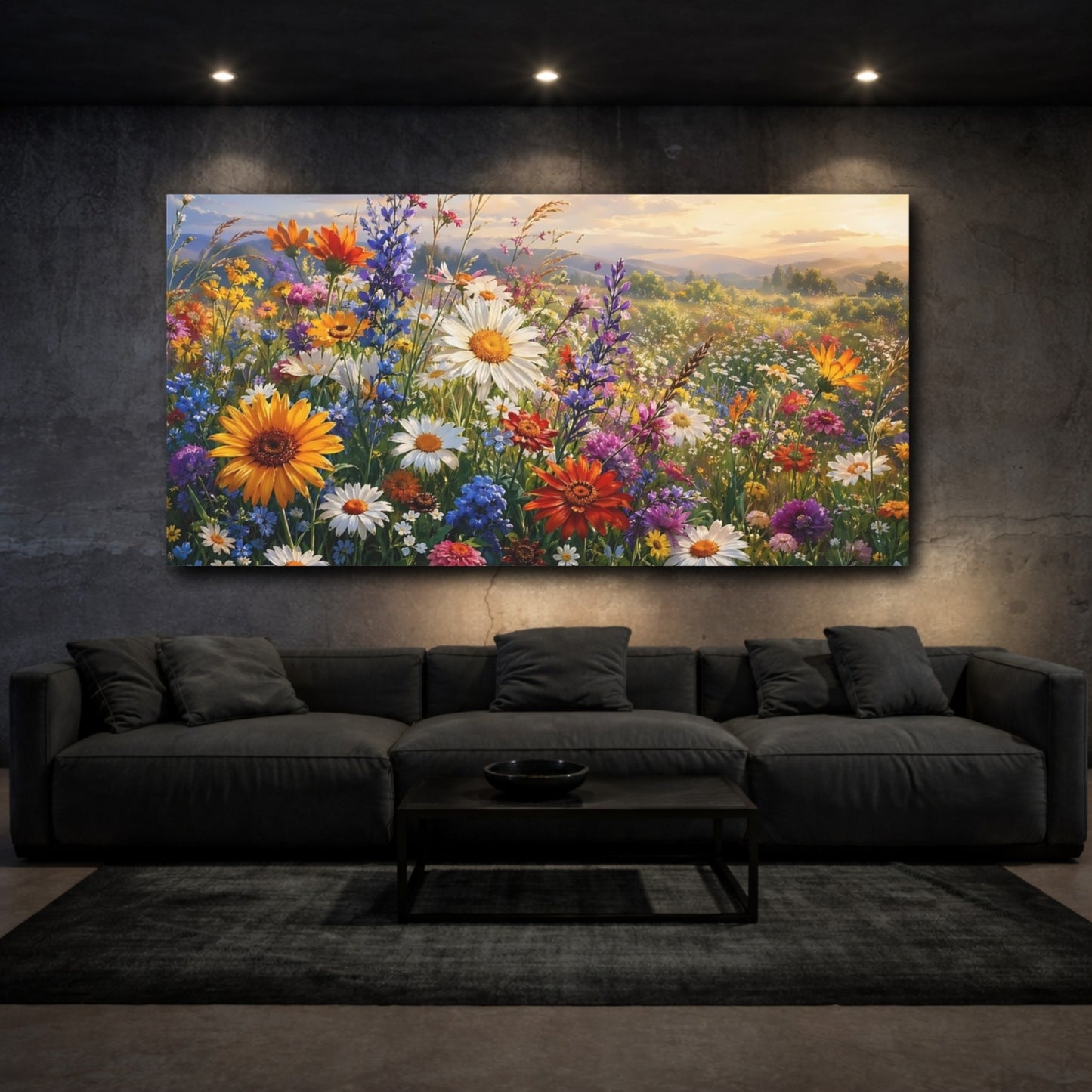 Mockup 2. Floral Wildflowers Multi-Color Floral shown as stretched canvas wall art