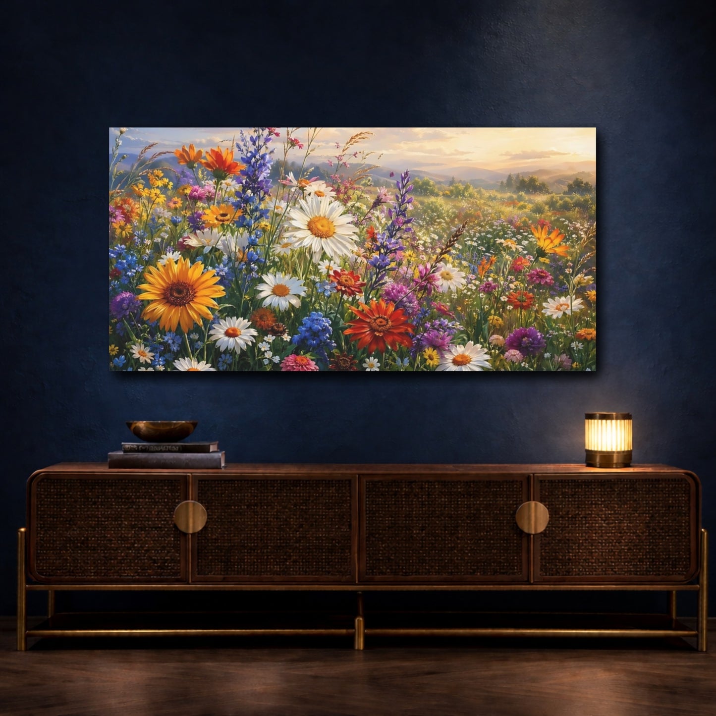 Mockup 3. Floral Wildflowers Multi-Color Floral shown as stretched canvas wall art