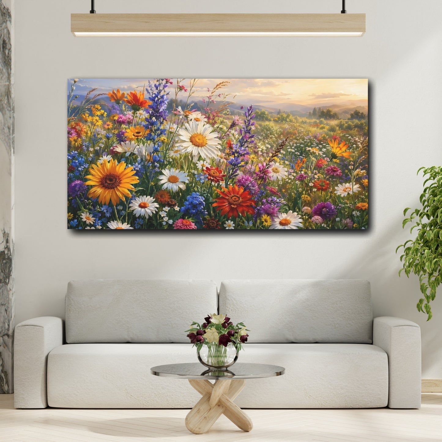 Mockup 4. Floral Wildflowers Multi-Color Floral shown as stretched canvas wall art