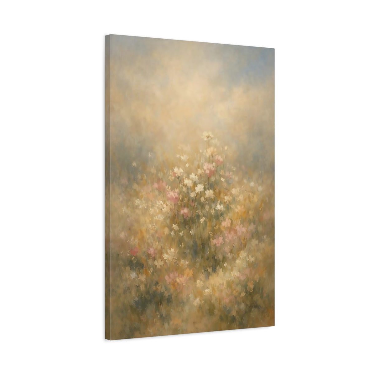 Side Mockup 2. Floral Wildflowers Muted Floral Field shown as stretched canvas wall art