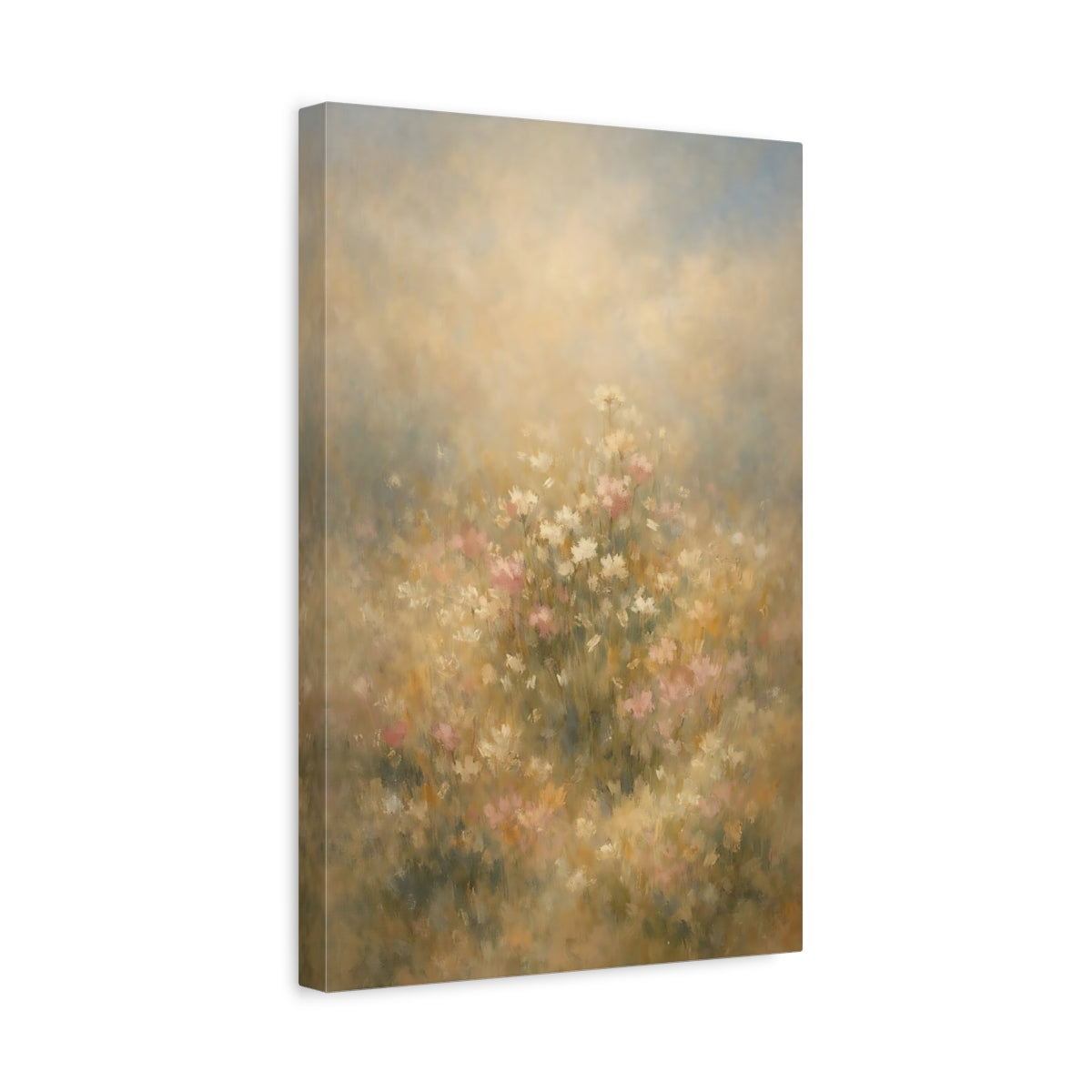 Side Mockup 4. Floral Wildflowers Muted Floral Field shown as stretched canvas wall art
