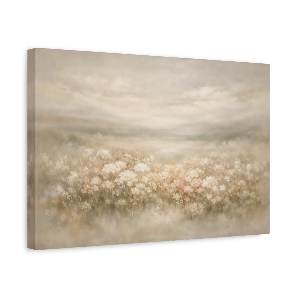 Side Mockup 4. Floral Wildflowers Neutral Floral shown as stretched canvas wall art