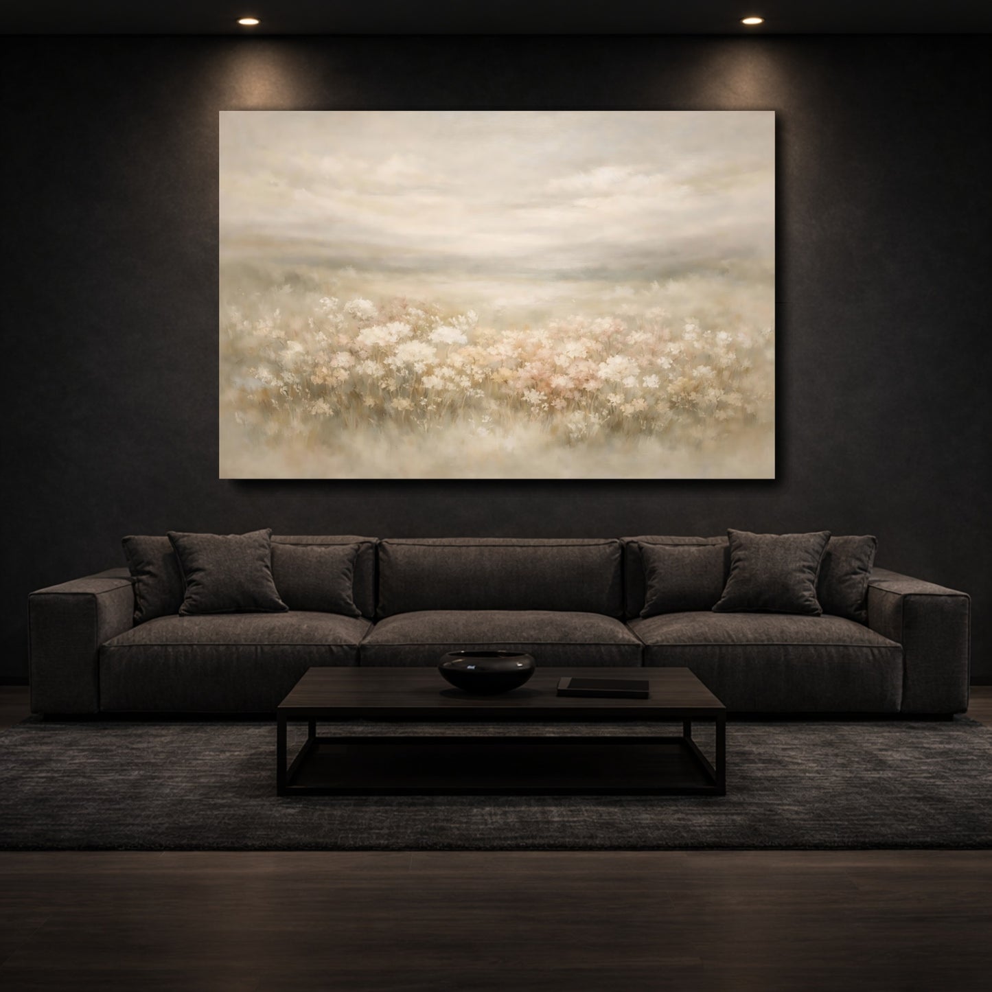 Mockup 2. Floral Wildflowers Neutral Floral shown as stretched canvas wall art