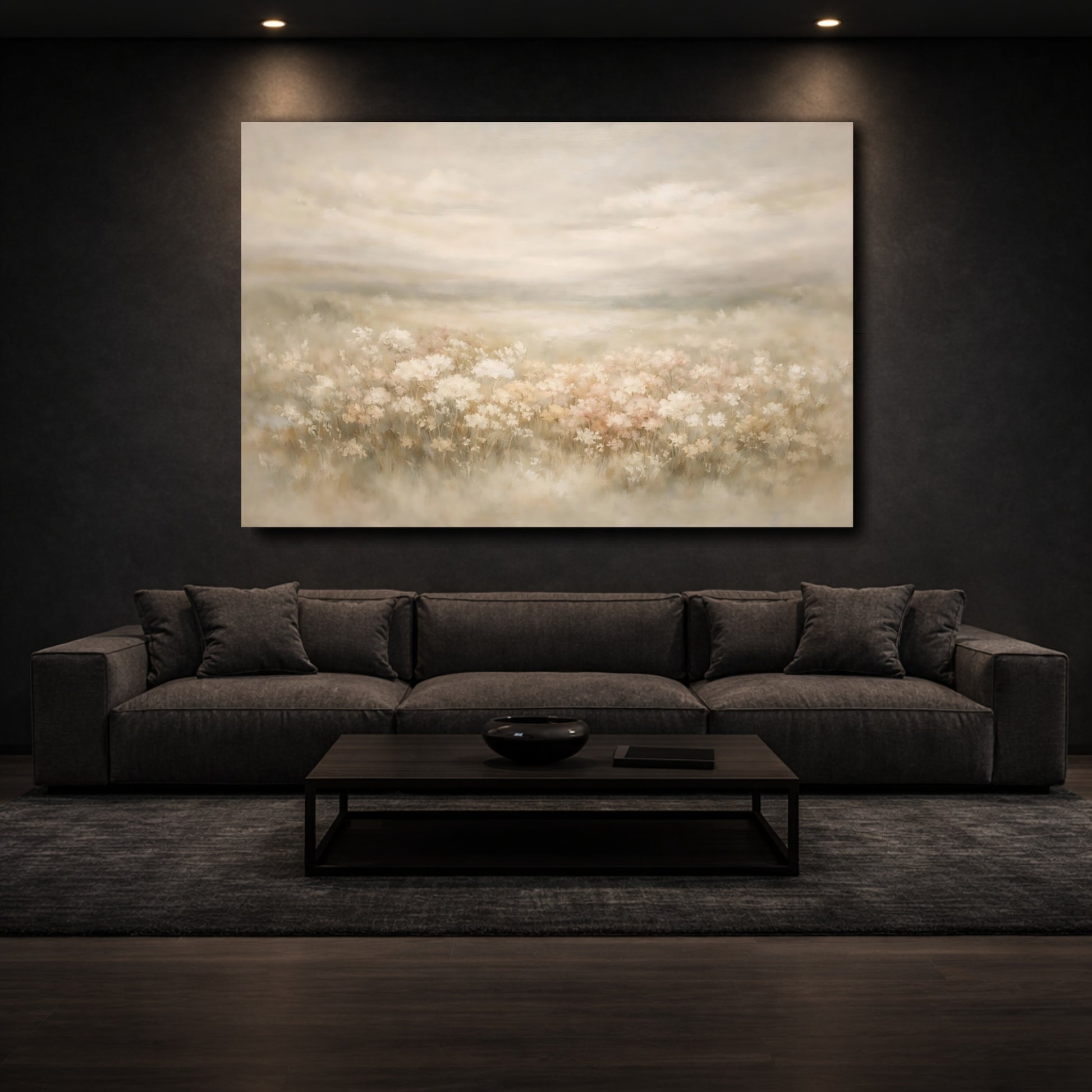 Mockup 2. Floral Wildflowers Neutral Floral shown as stretched canvas wall art