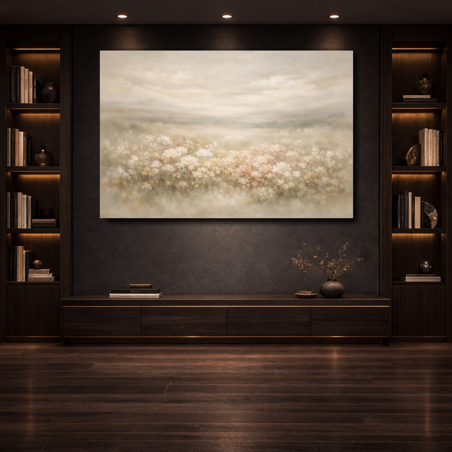 Mockup 3. Floral Wildflowers Neutral Floral shown as stretched canvas wall art