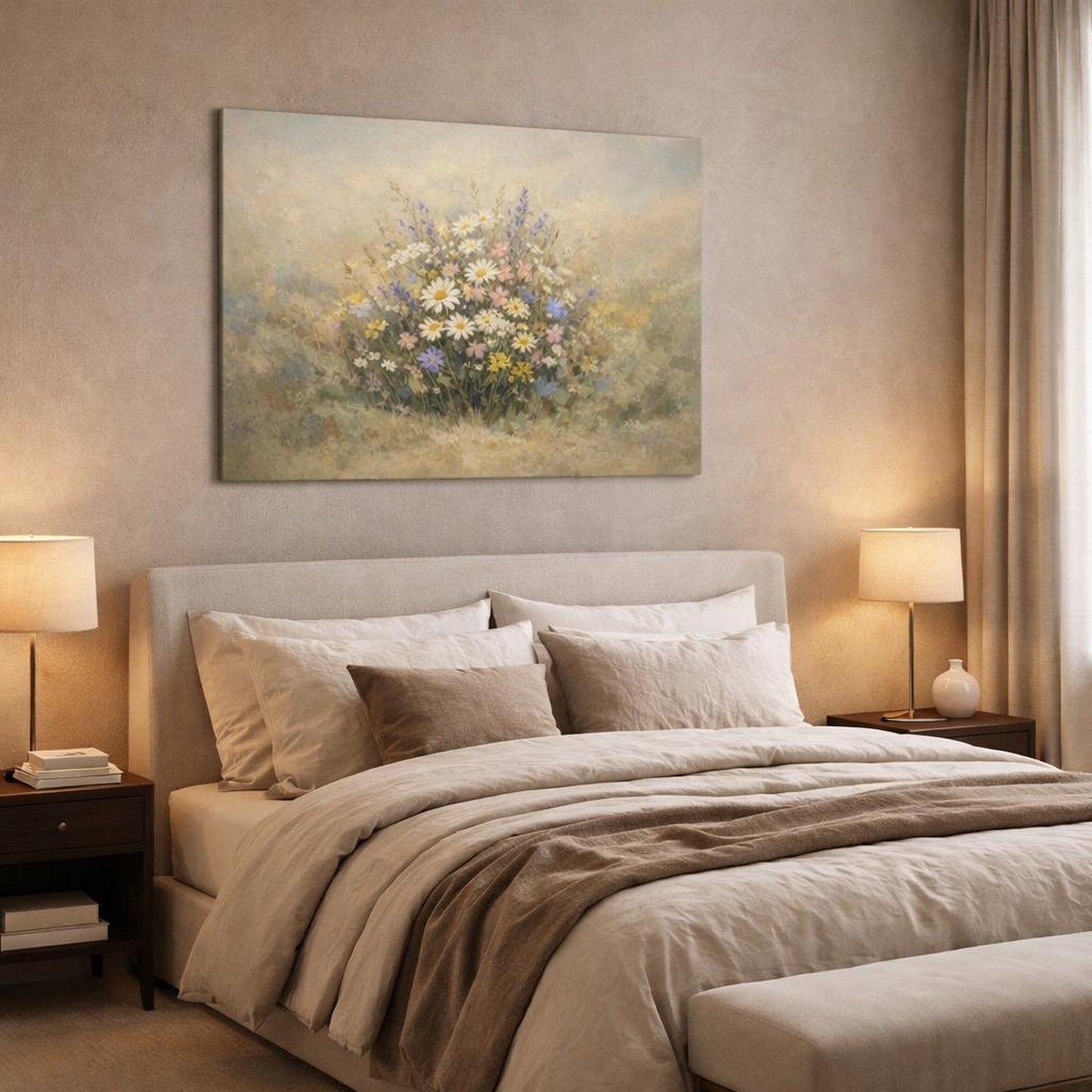 Floral Wildflowers Neutral Nature - Canvas Wall Art Print - YesArtYes