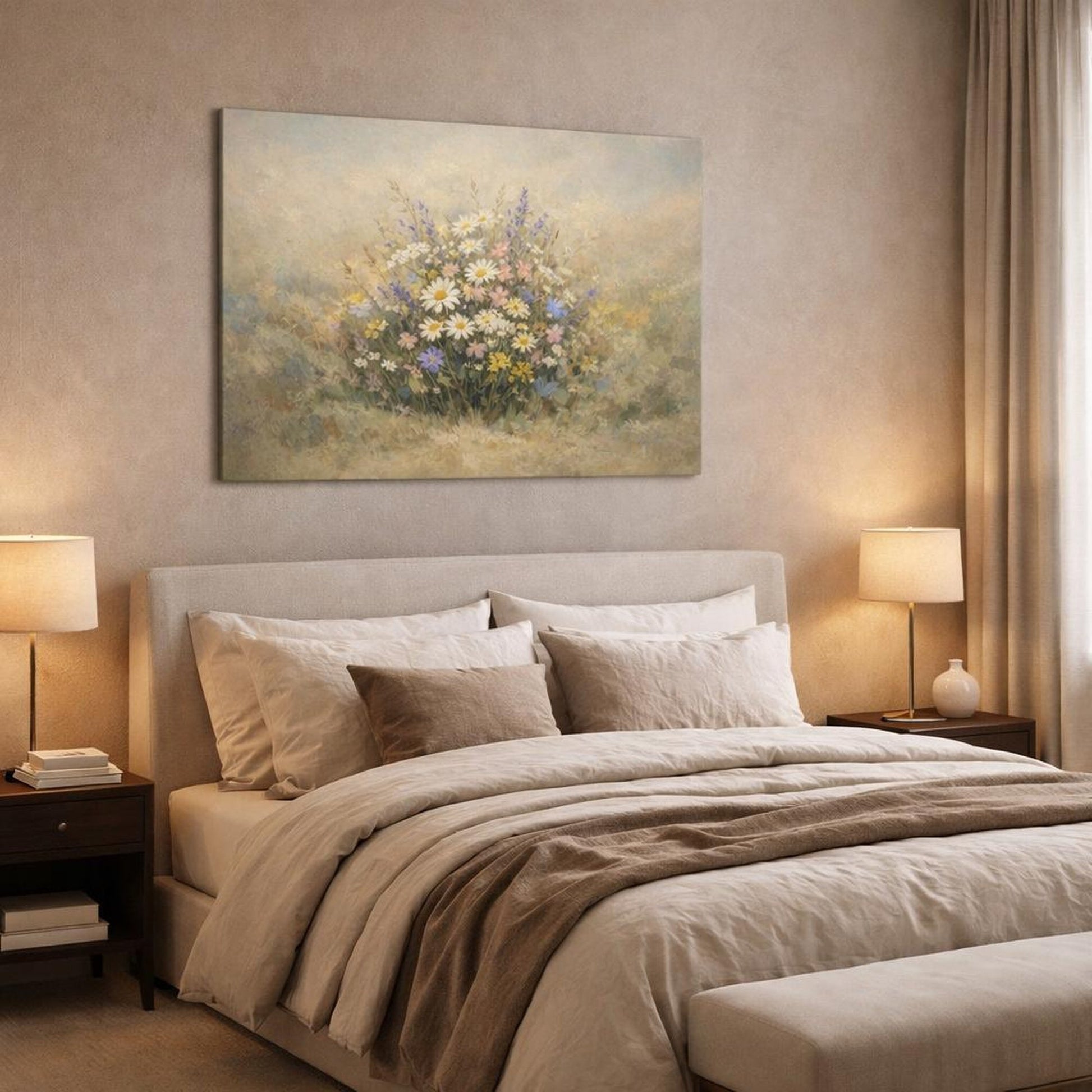 Floral Wildflowers Neutral Nature - Canvas Wall Art Print - YesArtYes