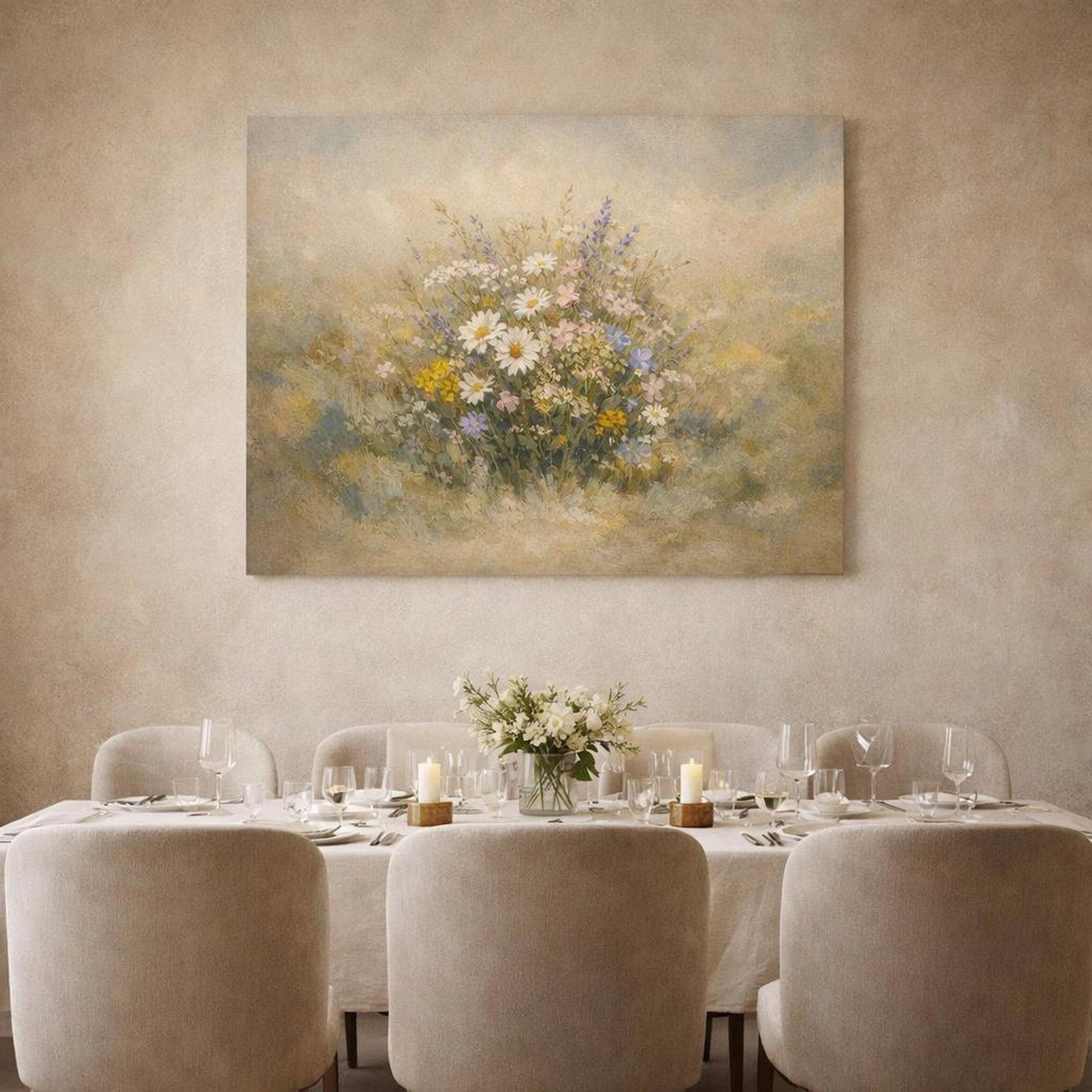 Floral Wildflowers Neutral Nature - Canvas Wall Art Print - YesArtYes