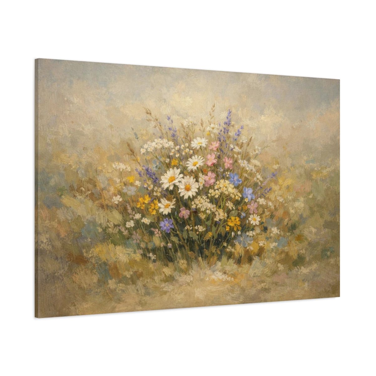 Floral Wildflowers Neutral Nature - Canvas Wall Art Print - YesArtYes