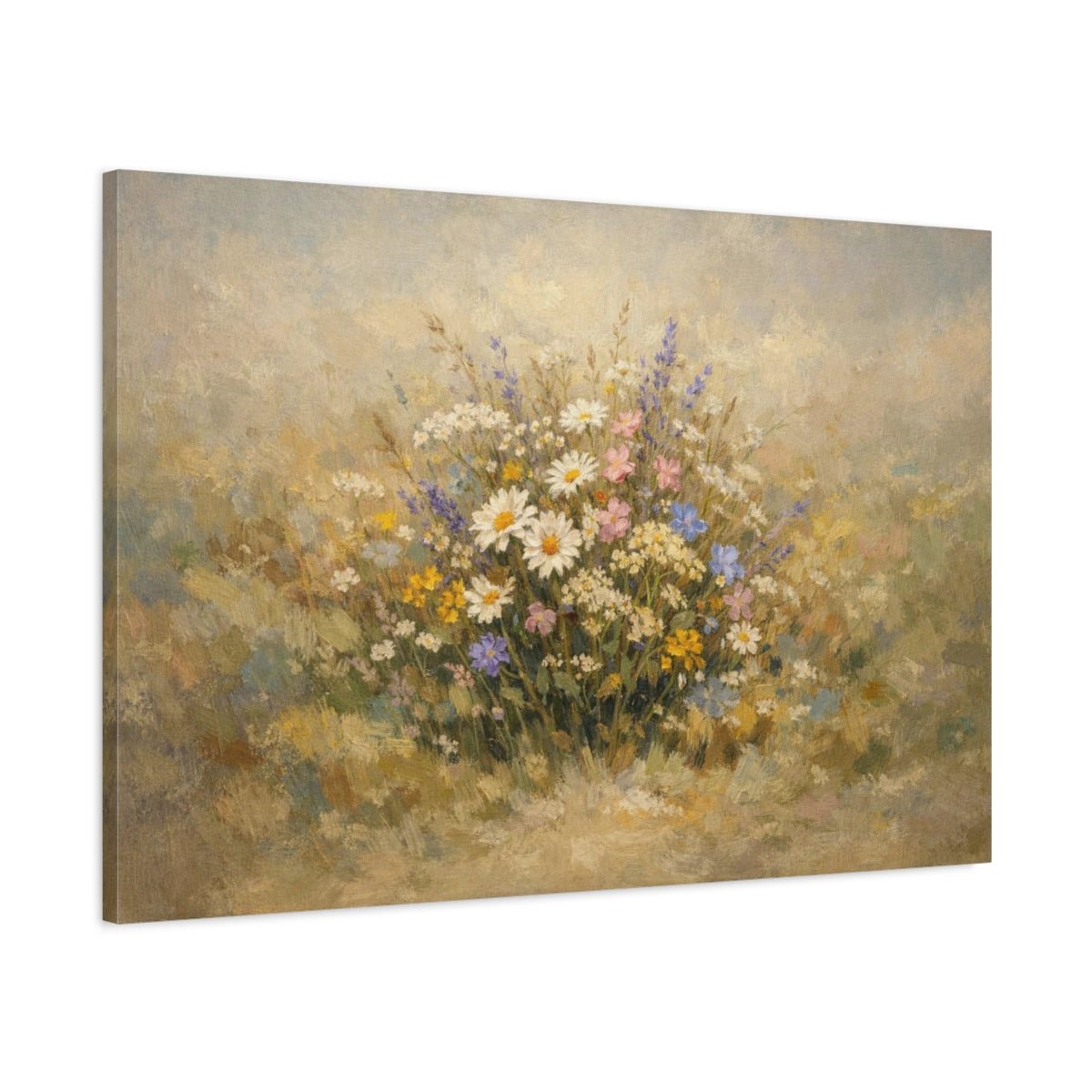 Floral Wildflowers Neutral Nature - Canvas Wall Art Print - YesArtYes