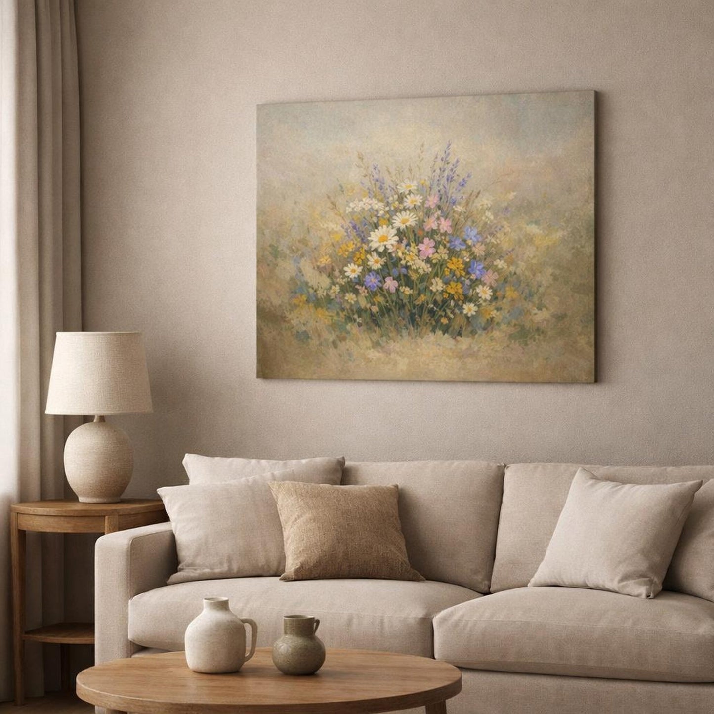 Floral Wildflowers Neutral Nature - Canvas Wall Art Print - YesArtYes
