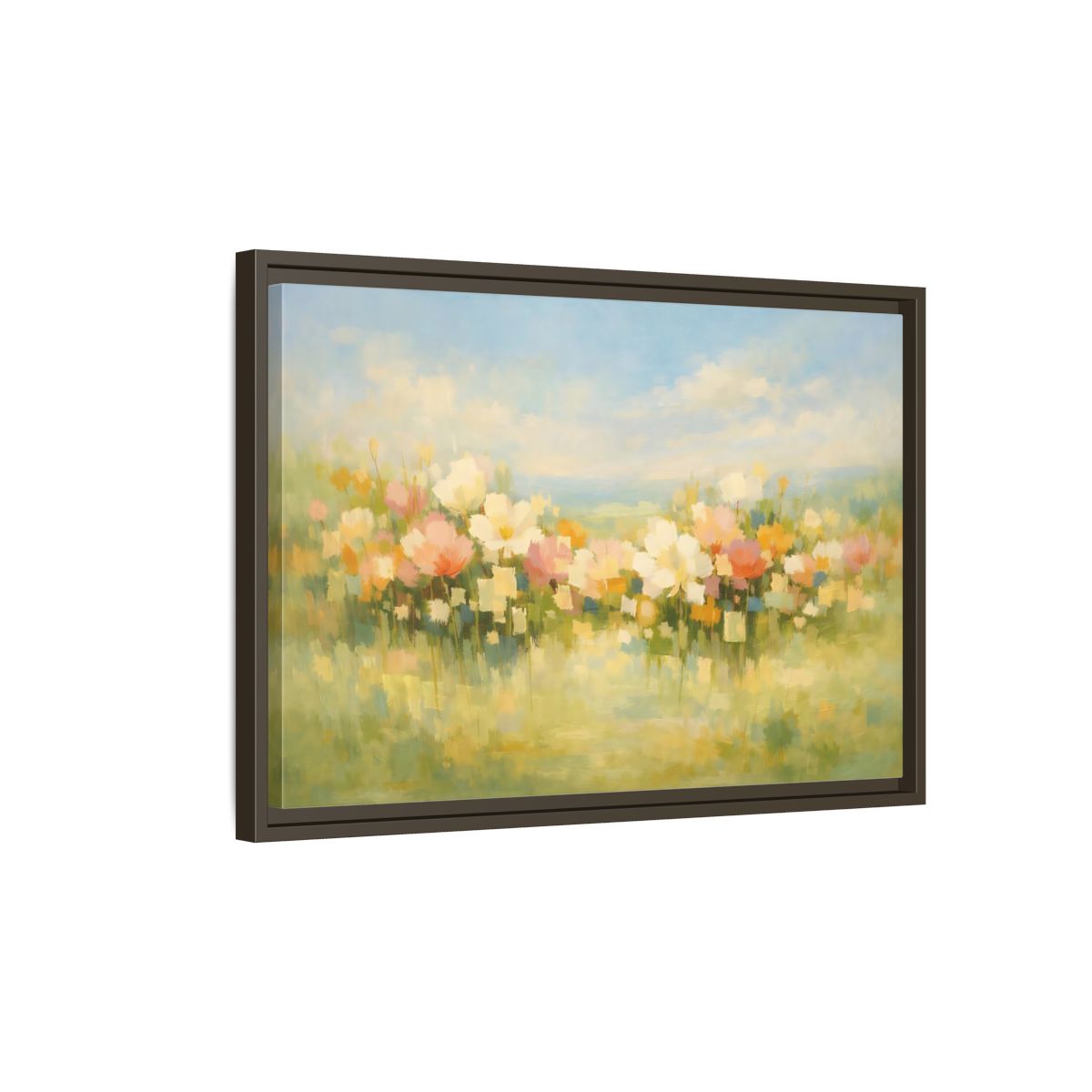 Side Mockup 2. Floral Wildflowers Pastel Floral Field shown as stretched canvas wall art