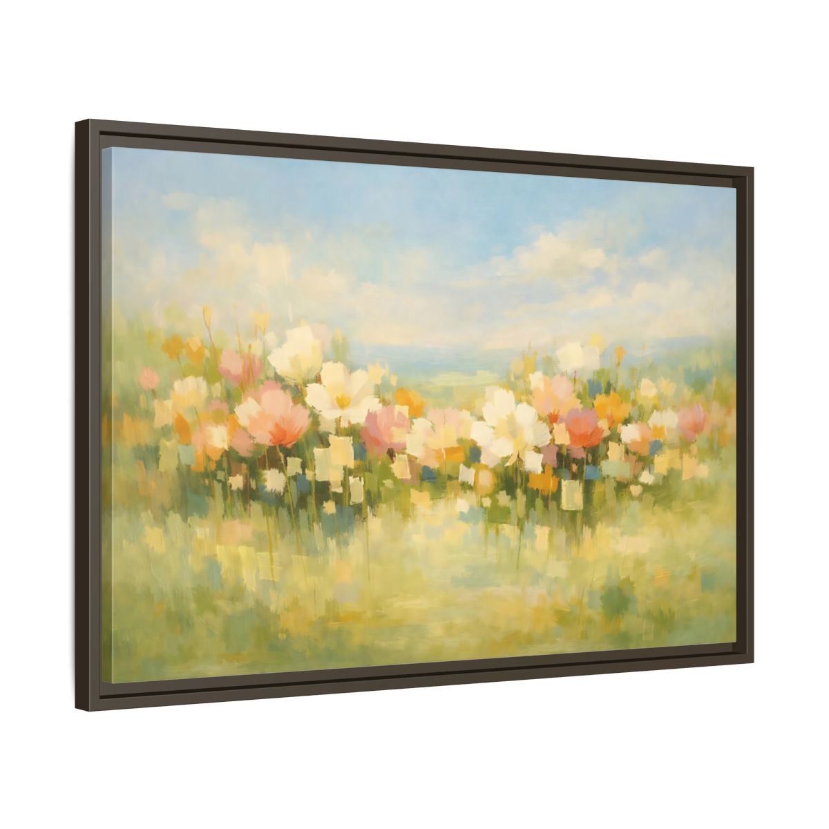 Side Mockup 11. Floral Wildflowers Pastel Floral Field shown as stretched canvas wall art