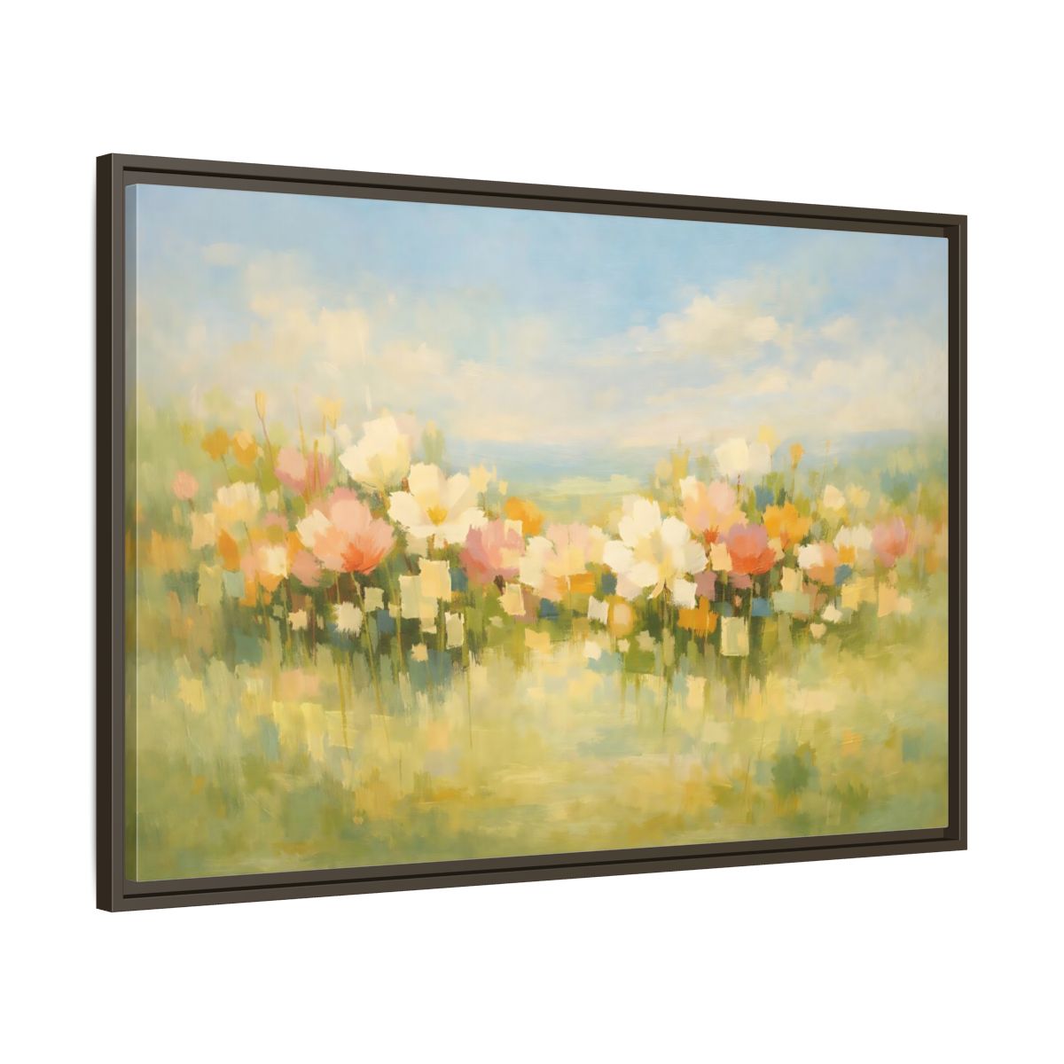 Side Mockup 9. Floral Wildflowers Pastel Floral Field shown as stretched canvas wall art