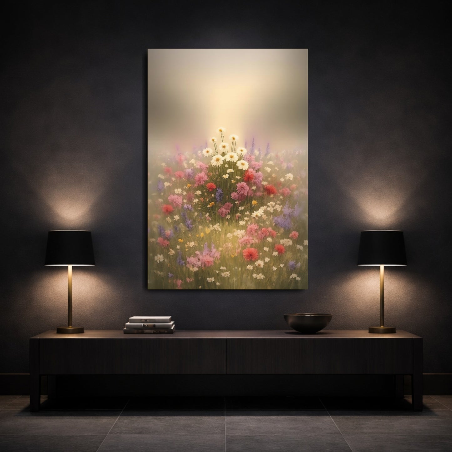 Floral Wildflowers Pastel Wildflowers shown as front canvas room wall art
