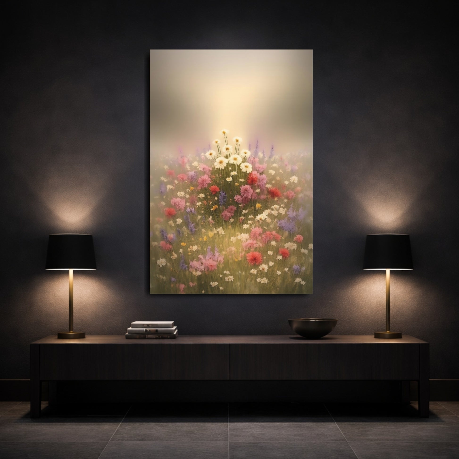 Floral Wildflowers Pastel Wildflowers shown as front canvas room wall art