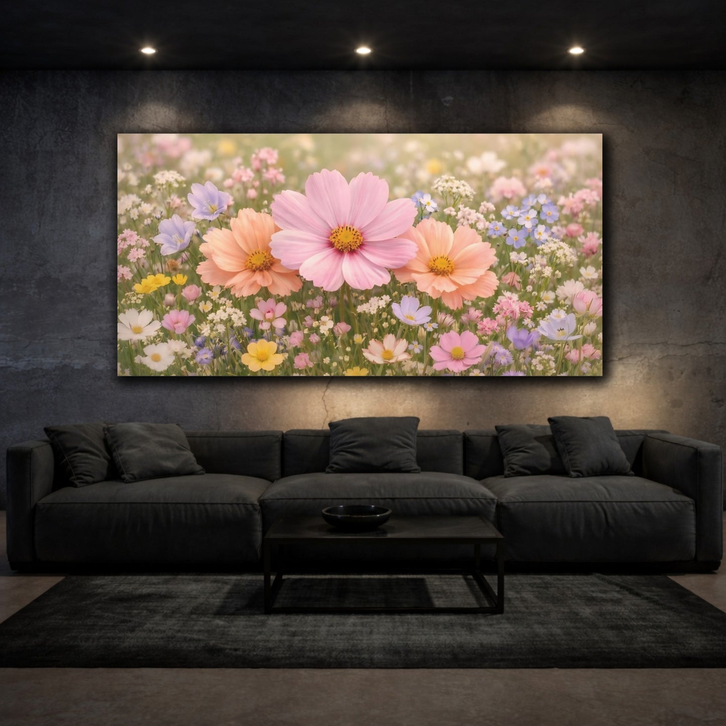 Mockup 2. Floral Wildflowers Pastel Wildflowers shown as stretched canvas wall art