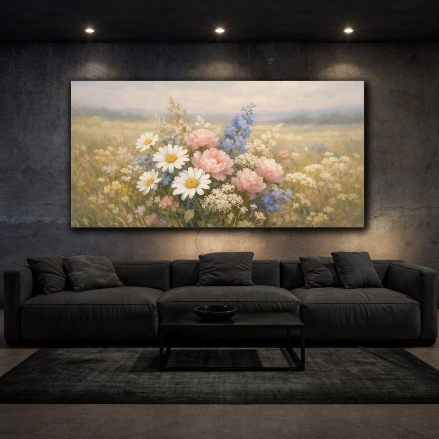 Mockup 2. Floral Wildflowers Pastel Wildflowers shown as stretched canvas wall art