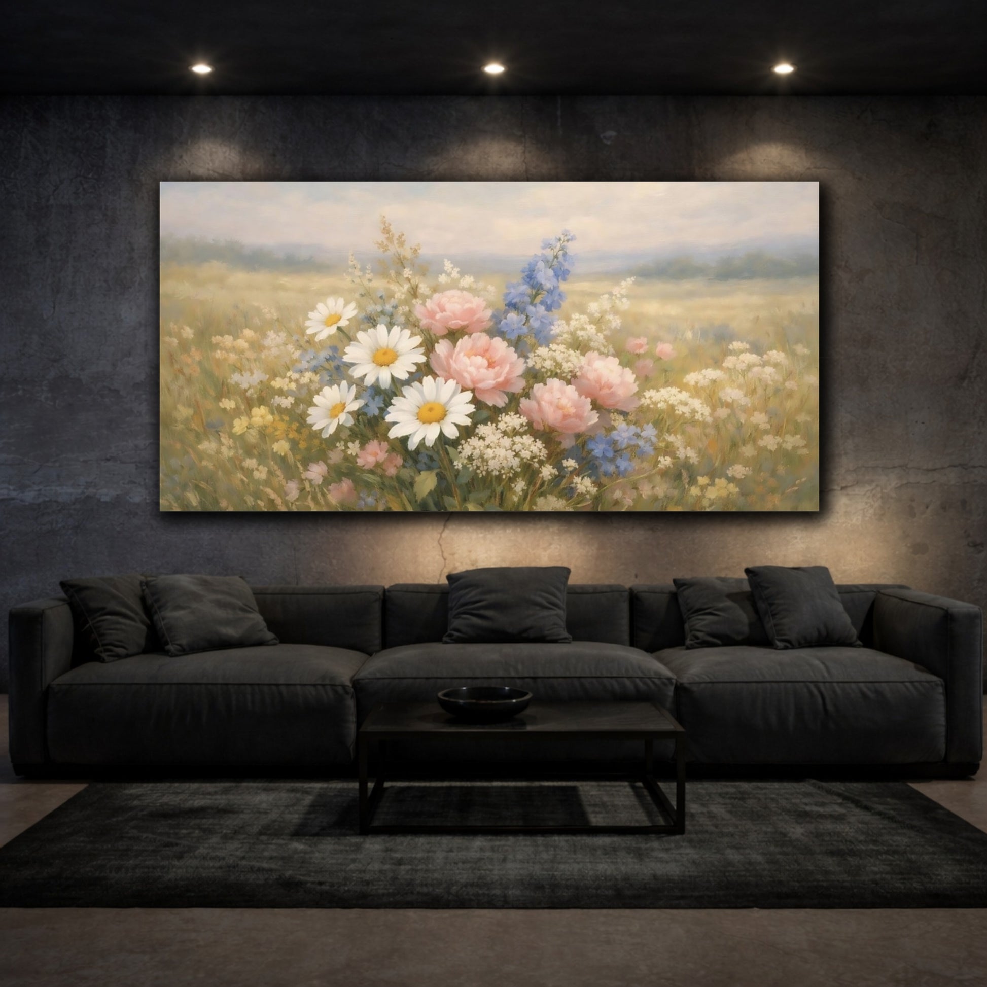 Mockup 2. Floral Wildflowers Pastel Wildflowers shown as stretched canvas wall art