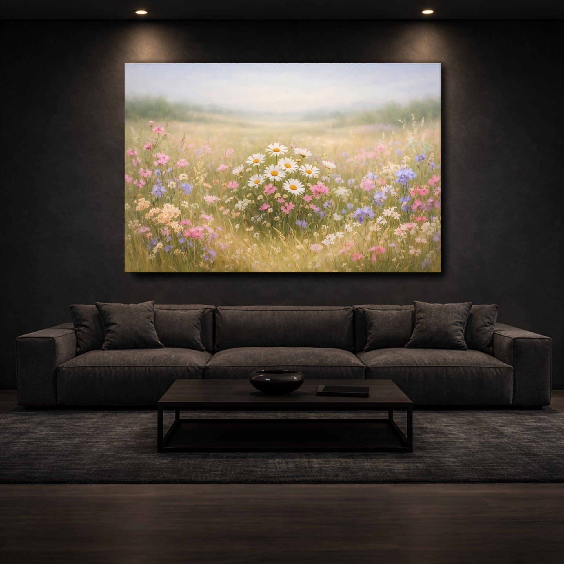 Mockup 2. Floral Wildflowers Pastel Wildflowers shown as stretched canvas wall art