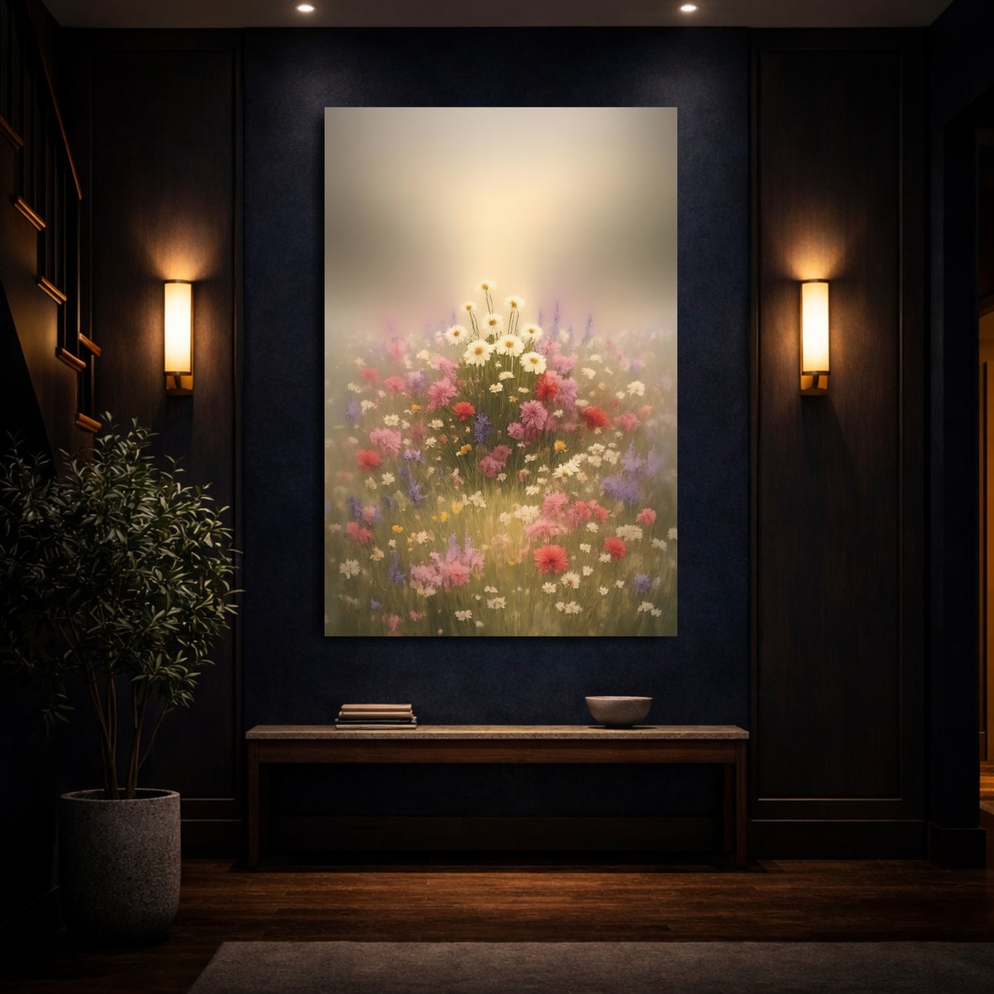 Floral Wildflowers Pastel Wildflowers shown as front canvas room wall art