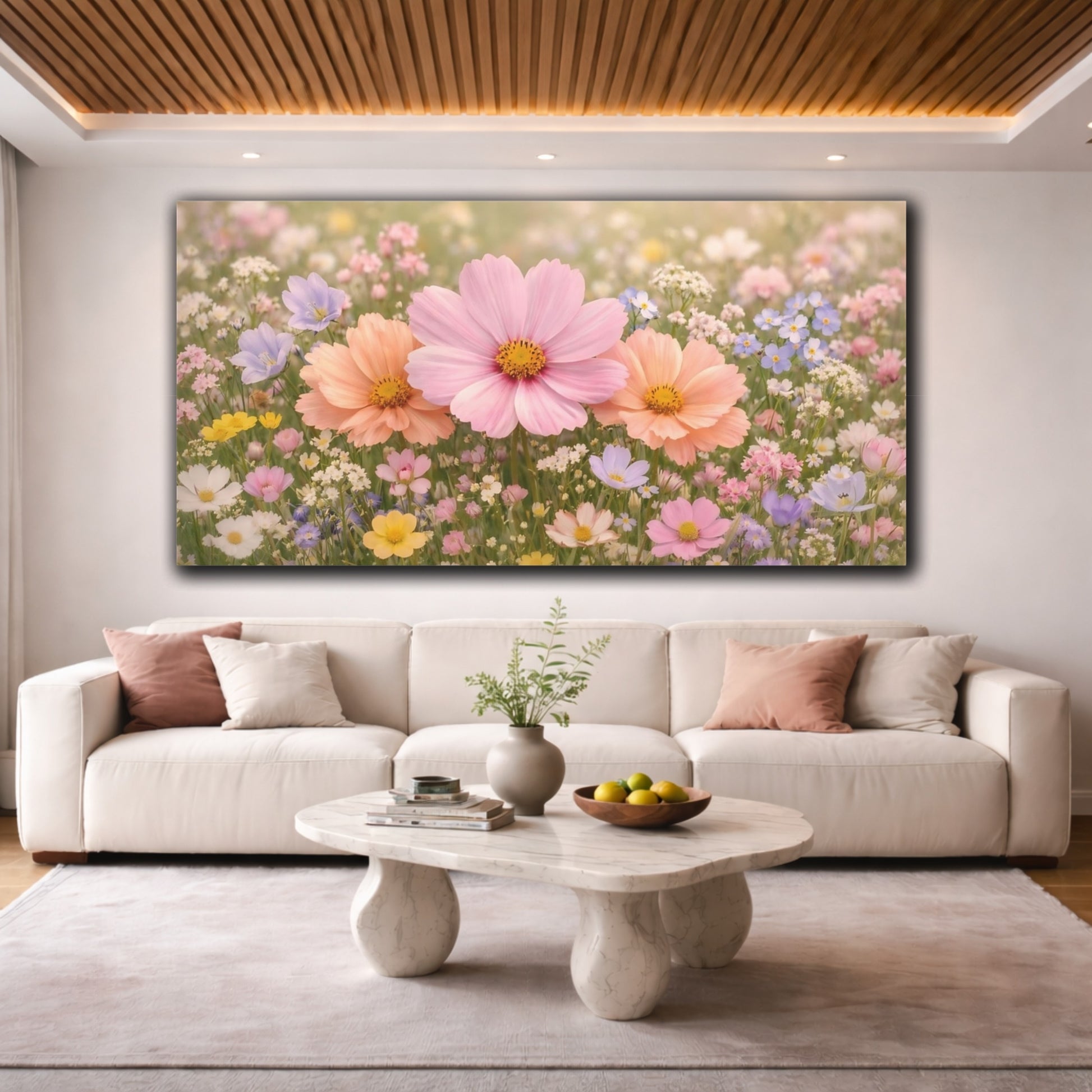 Mockup 3. Floral Wildflowers Pastel Wildflowers shown as stretched canvas wall art