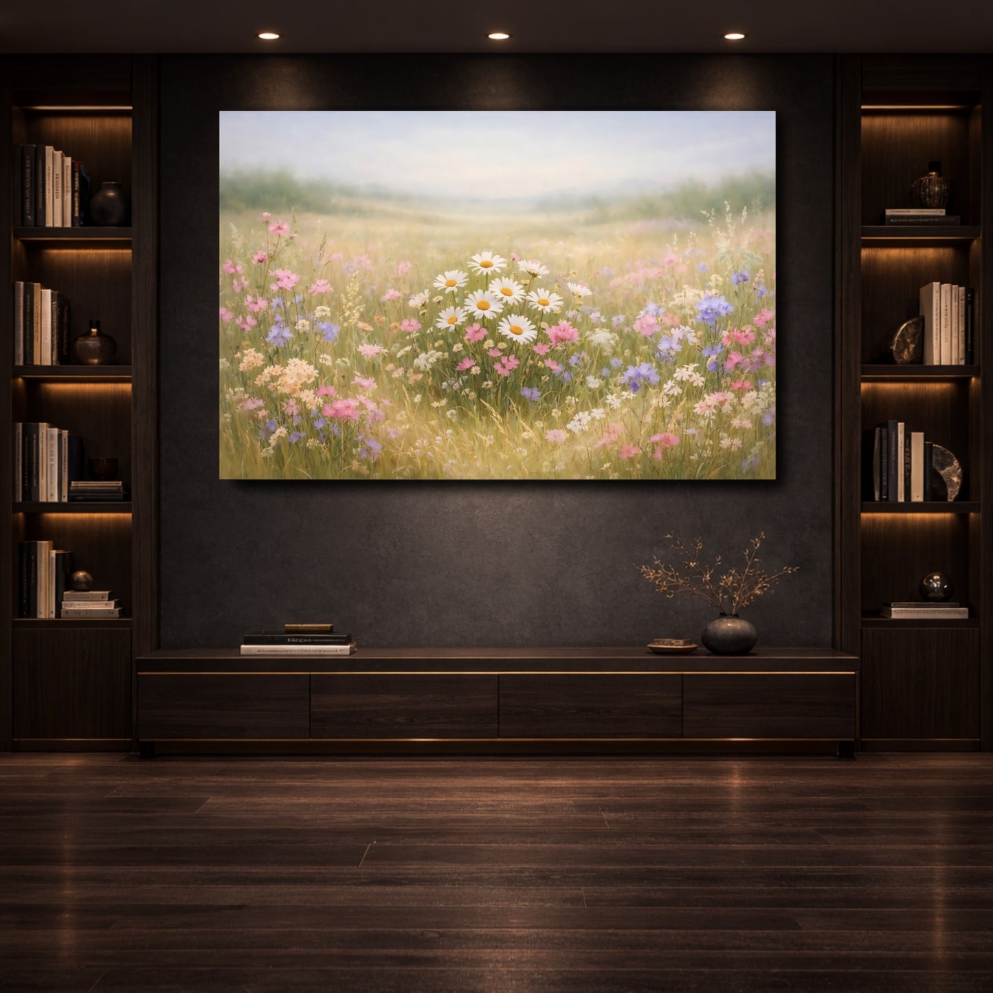 Mockup 3. Floral Wildflowers Pastel Wildflowers shown as stretched canvas wall art