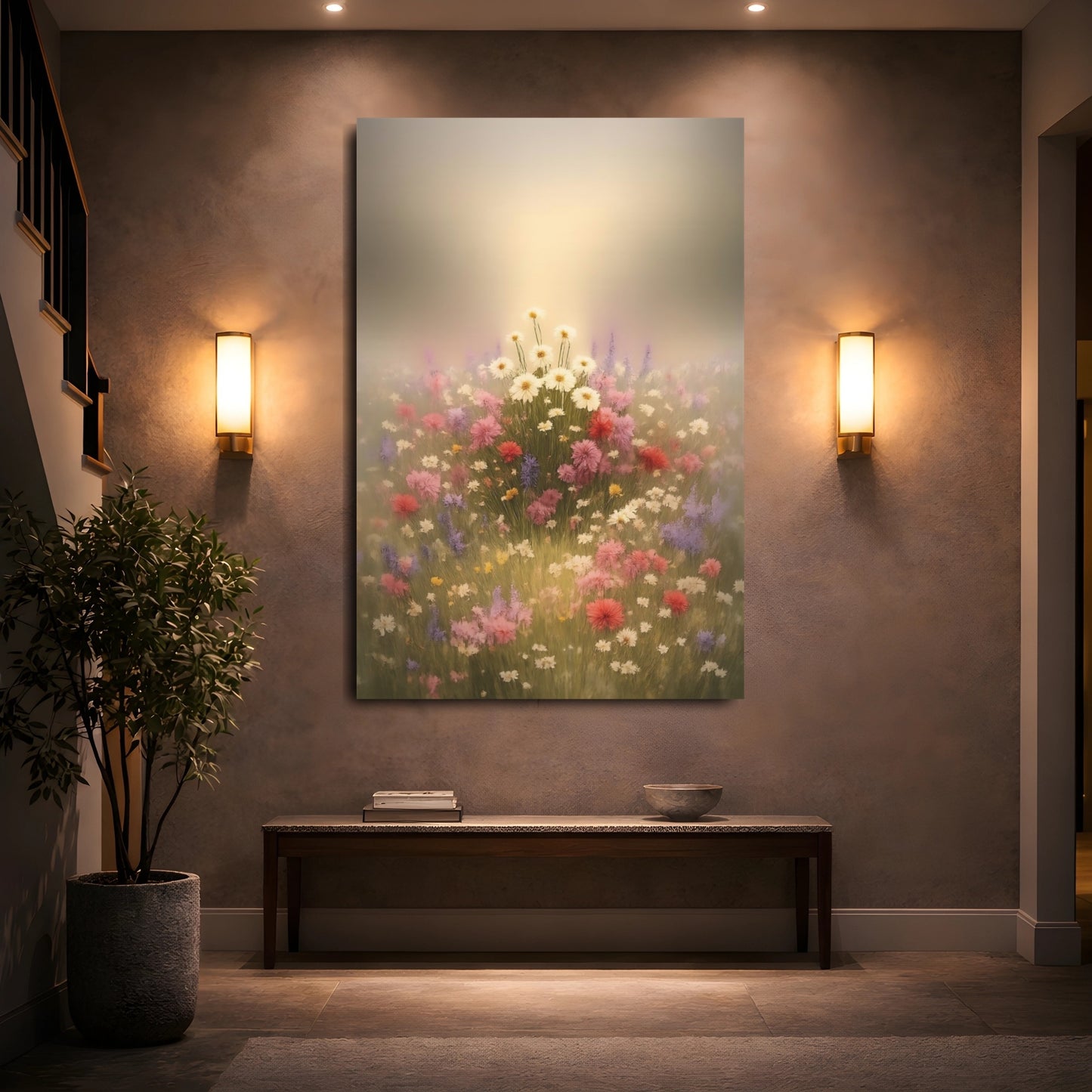 Floral Wildflowers Pastel Wildflowers shown as front canvas room wall art
