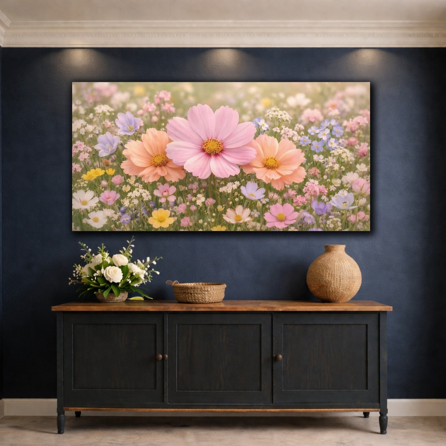 Mockup 4. Floral Wildflowers Pastel Wildflowers shown as stretched canvas wall art
