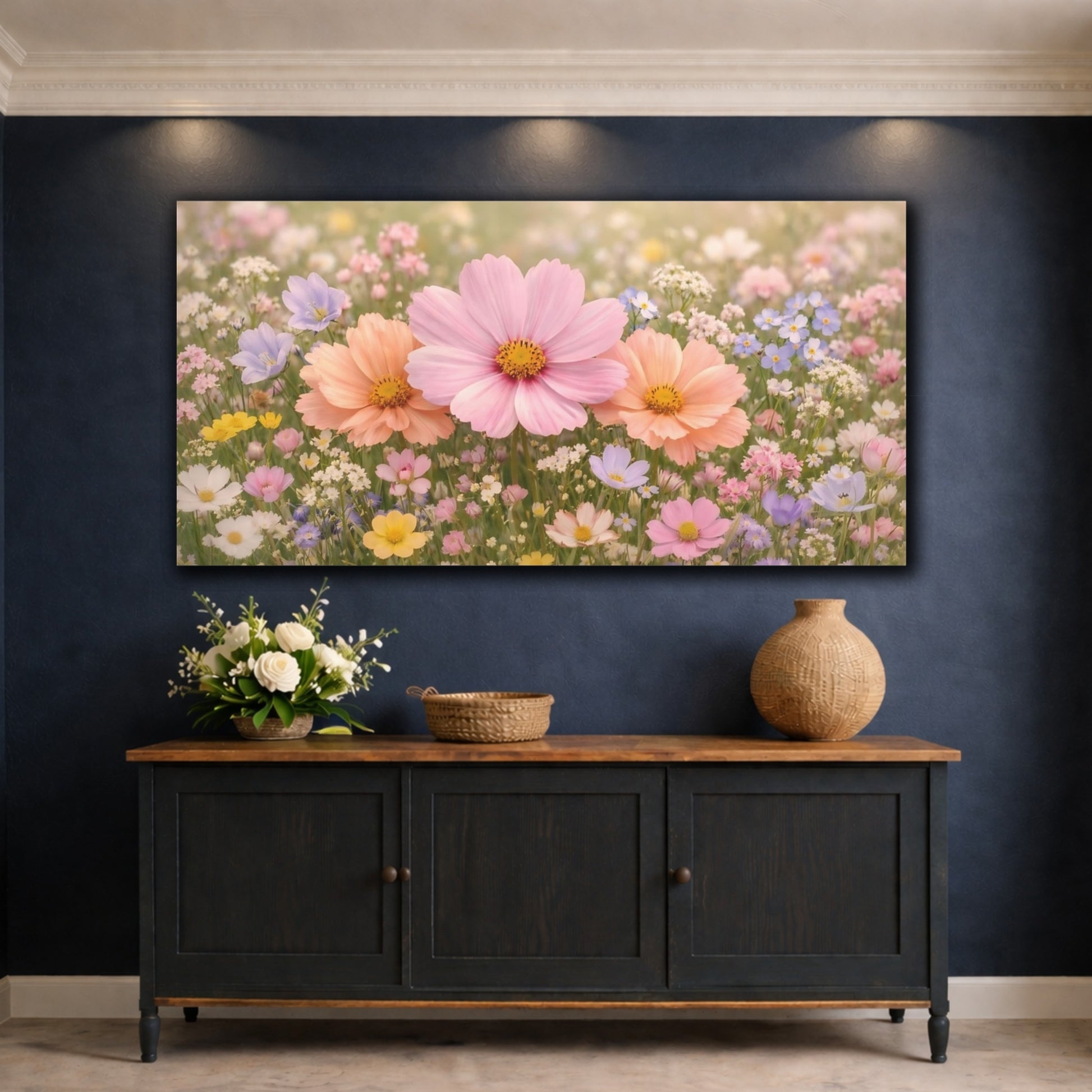 Mockup 4. Floral Wildflowers Pastel Wildflowers shown as stretched canvas wall art