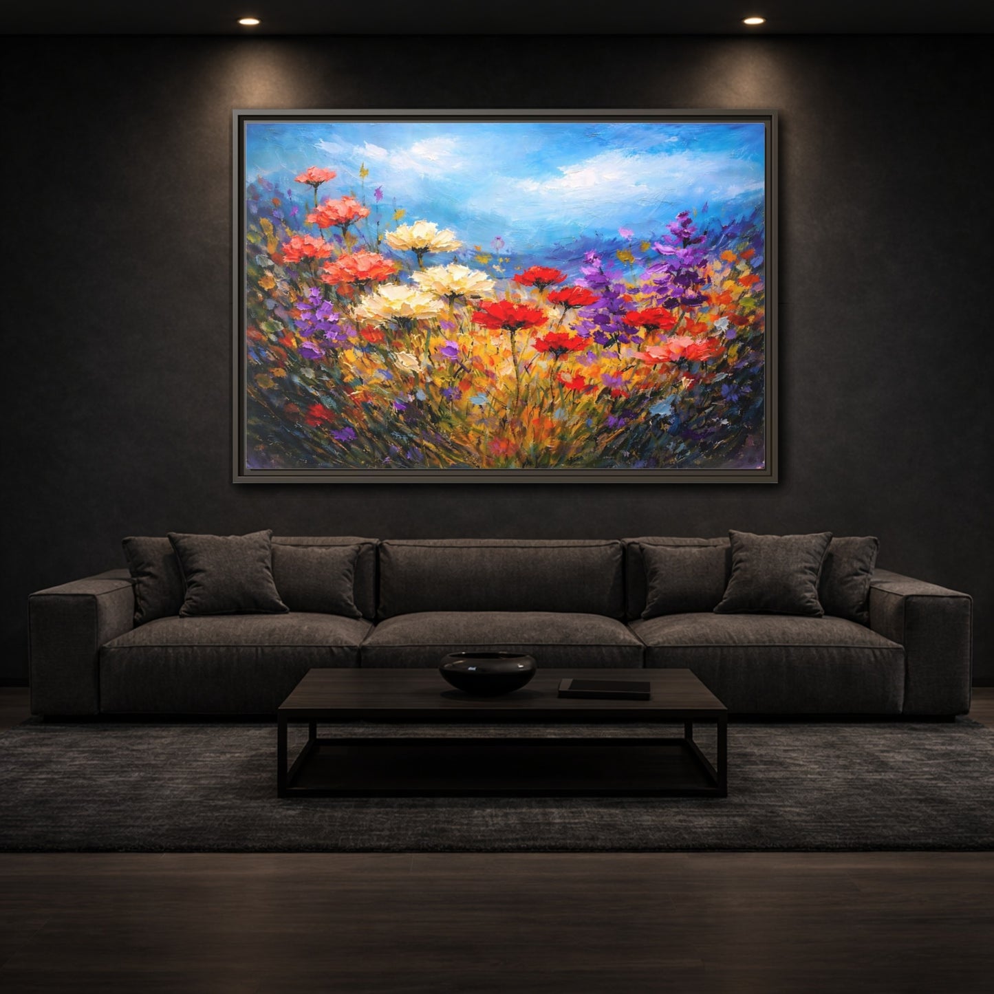 Mockup 2. Floral Wildflowers Vibrant Floral shown as stretched canvas wall art