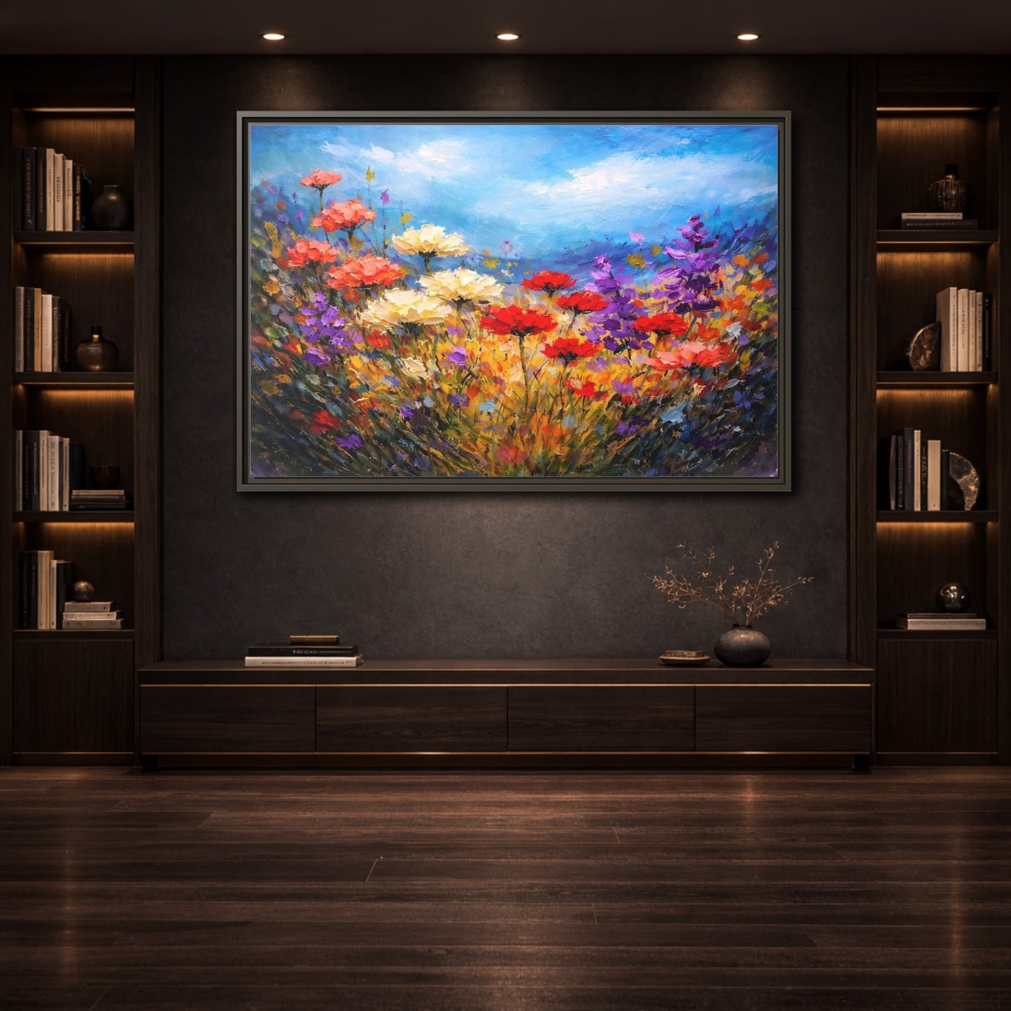 Mockup 3. Floral Wildflowers Vibrant Floral shown as stretched canvas wall art