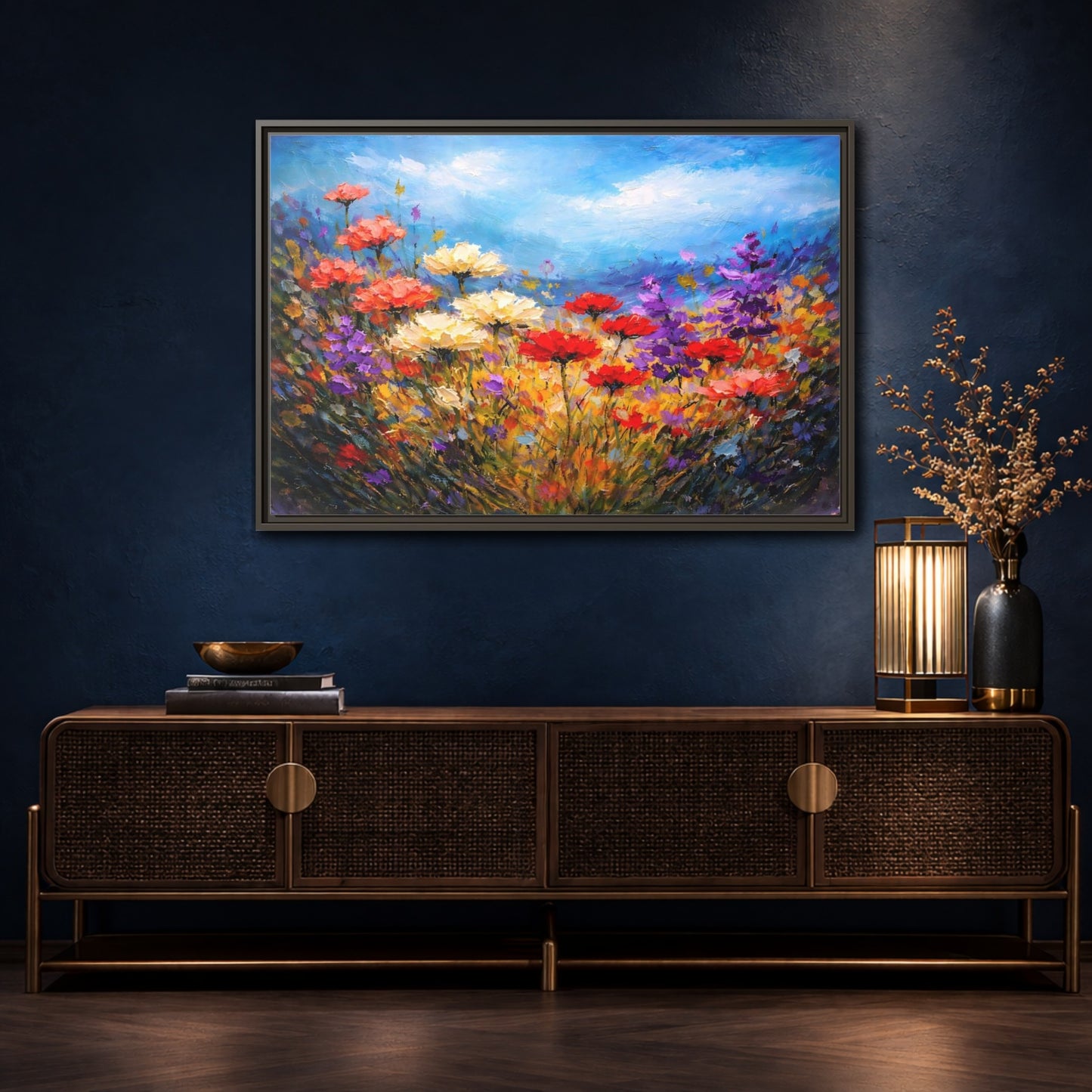 Mockup 4. Floral Wildflowers Vibrant Floral shown as stretched canvas wall art
