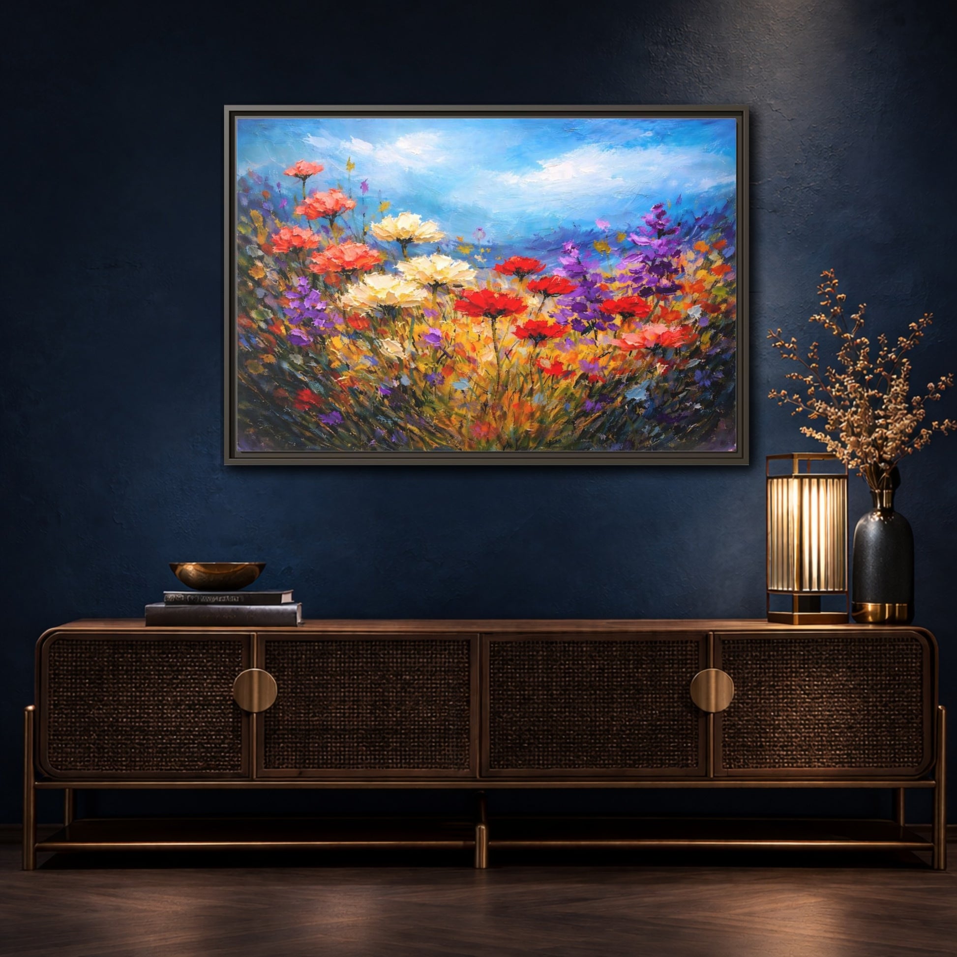 Mockup 4. Floral Wildflowers Vibrant Floral shown as stretched canvas wall art