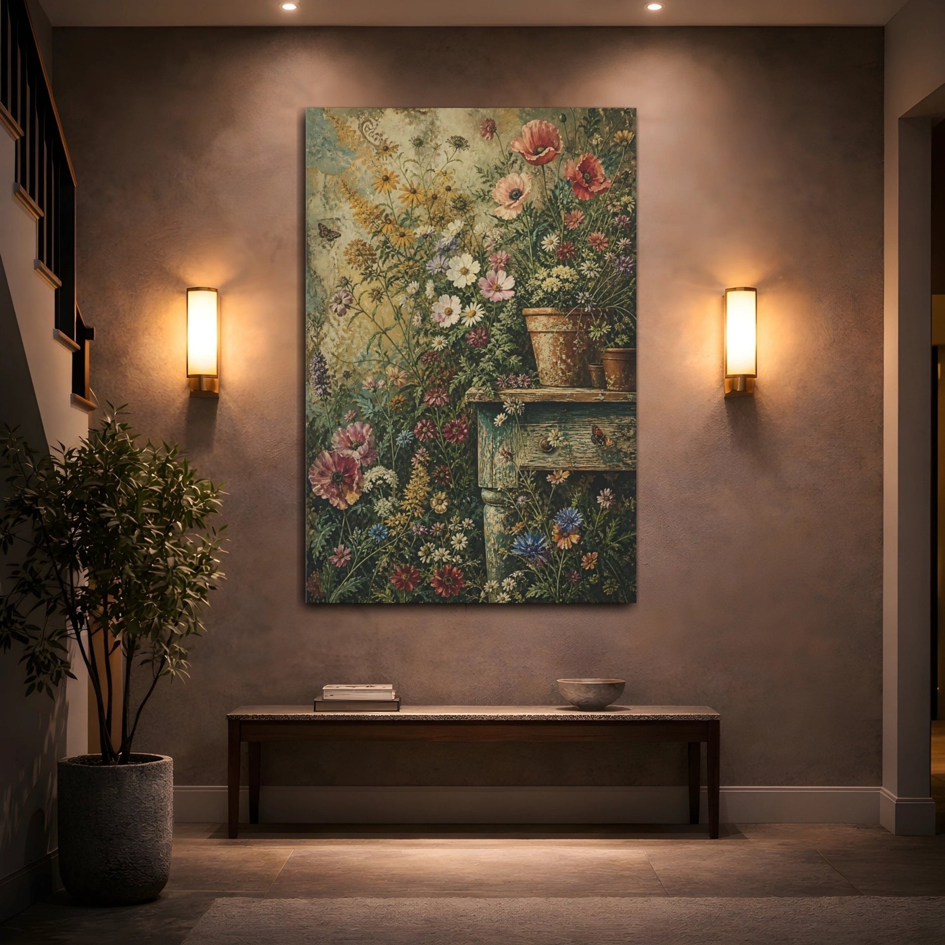 Floral Wildflowers Vibrant Garden Canvas Print – Living Room, Above Fireplace, Multicolor - YesArtYes