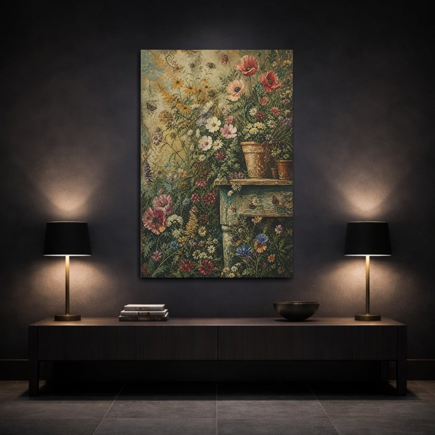 Floral Wildflowers Vibrant Garden Canvas Print – Living Room, Above Fireplace, Multicolor - YesArtYes