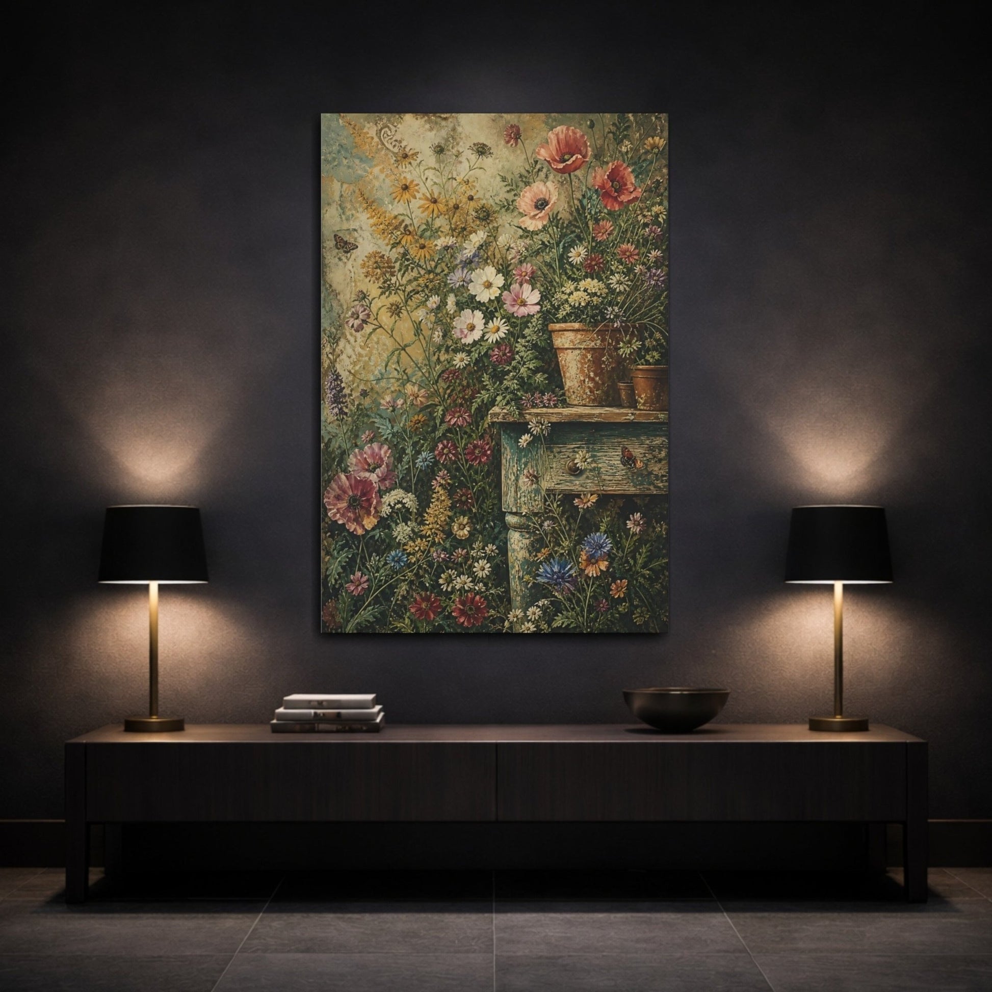 Floral Wildflowers Vibrant Garden Canvas Print – Living Room, Above Fireplace, Multicolor - YesArtYes