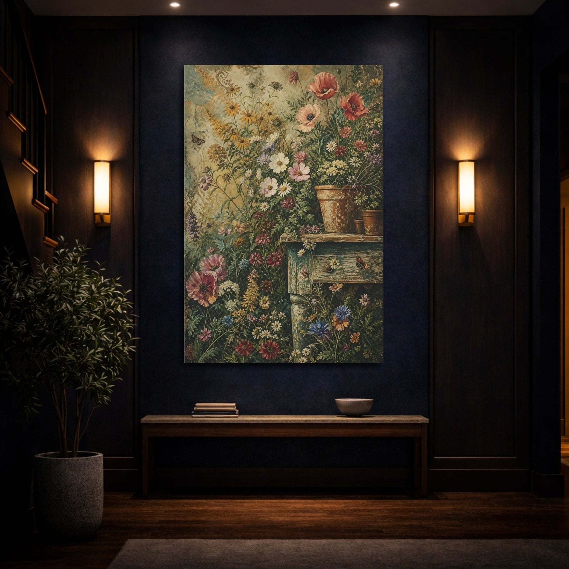 Floral Wildflowers Vibrant Garden Canvas Print – Living Room, Above Fireplace, Multicolor - YesArtYes