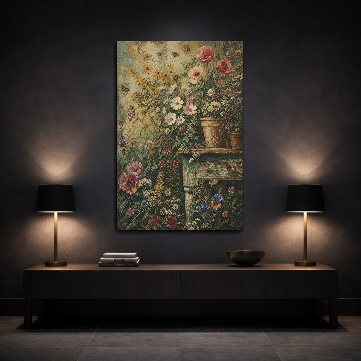Mockup 3. Floral Wildflowers Vibrant Garden shown as canvas print
