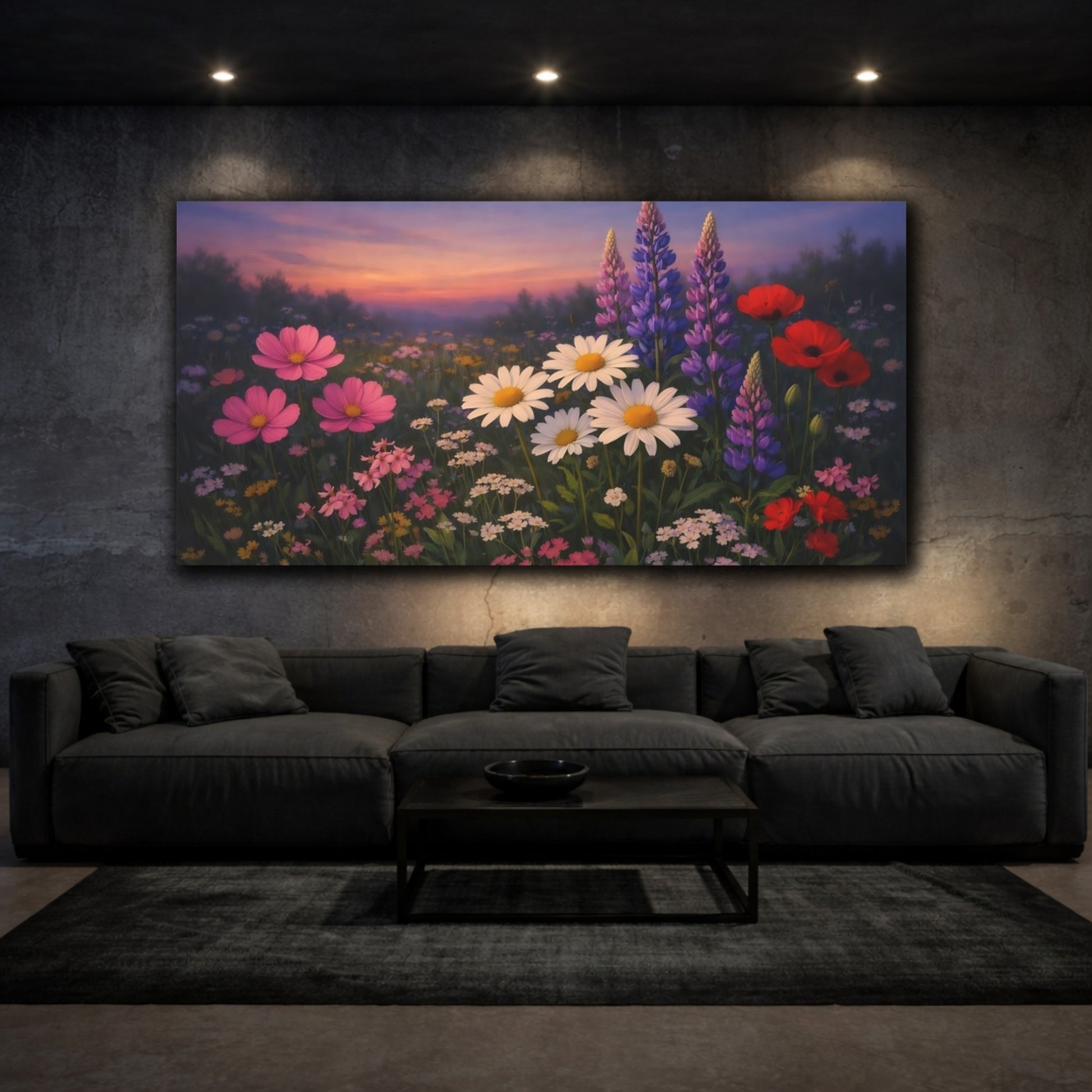 Mockup 2. Floral Wildflowers Vibrant Wildflowers shown as stretched canvas wall art