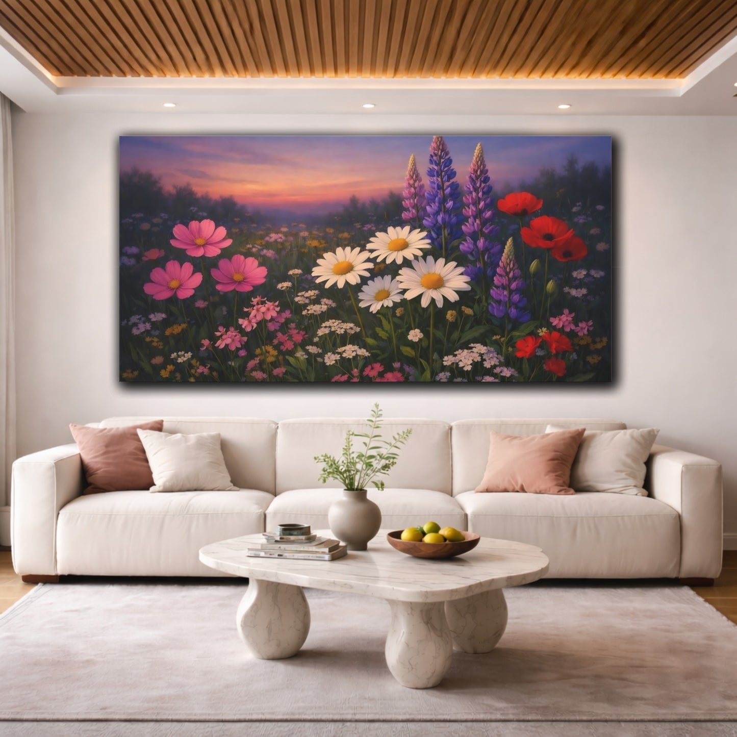 Mockup 3. Floral Wildflowers Vibrant Wildflowers shown as stretched canvas wall art