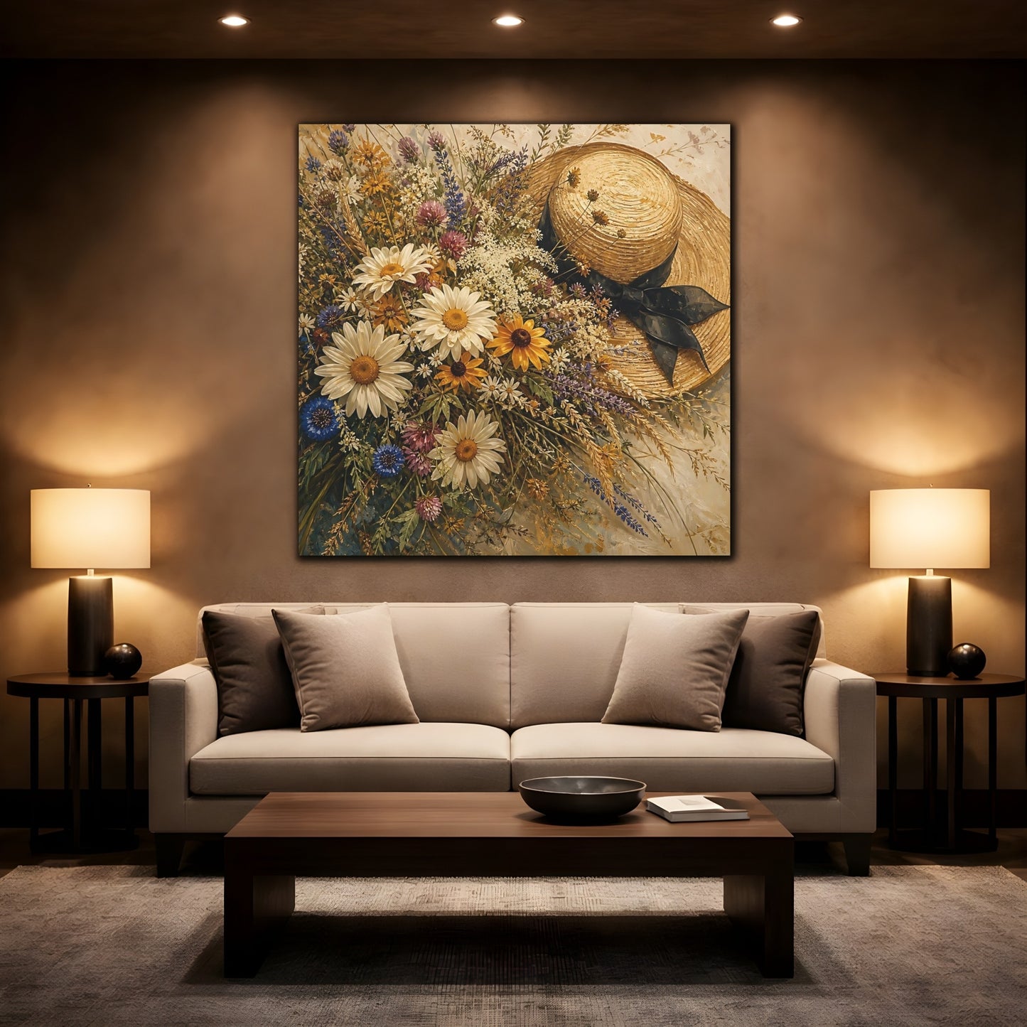 Mockup 2. Floral Wildflowers Wildflower Bouquet shown as stretched canvas wall art