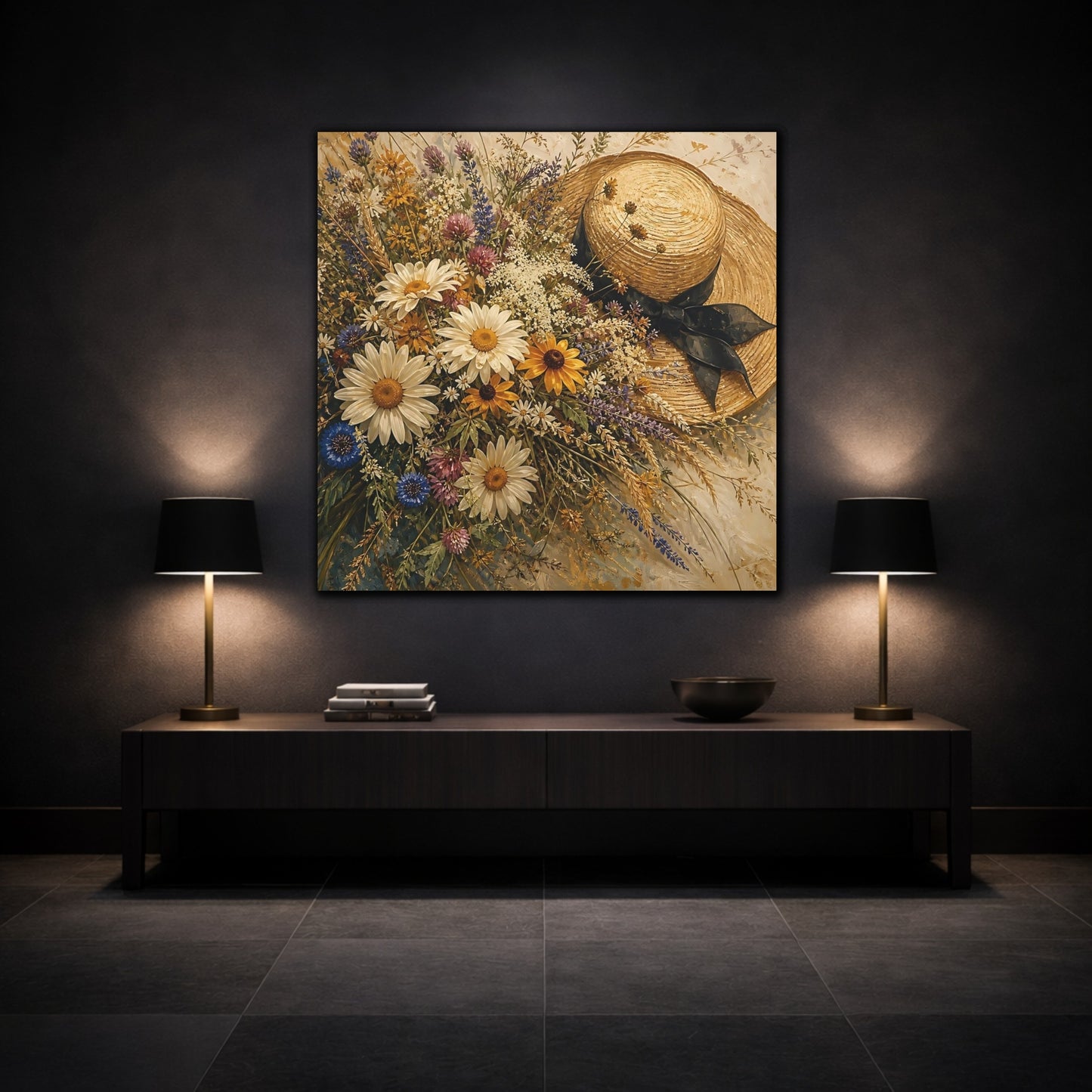 Mockup 3. Floral Wildflowers Wildflower Bouquet shown as stretched canvas wall art