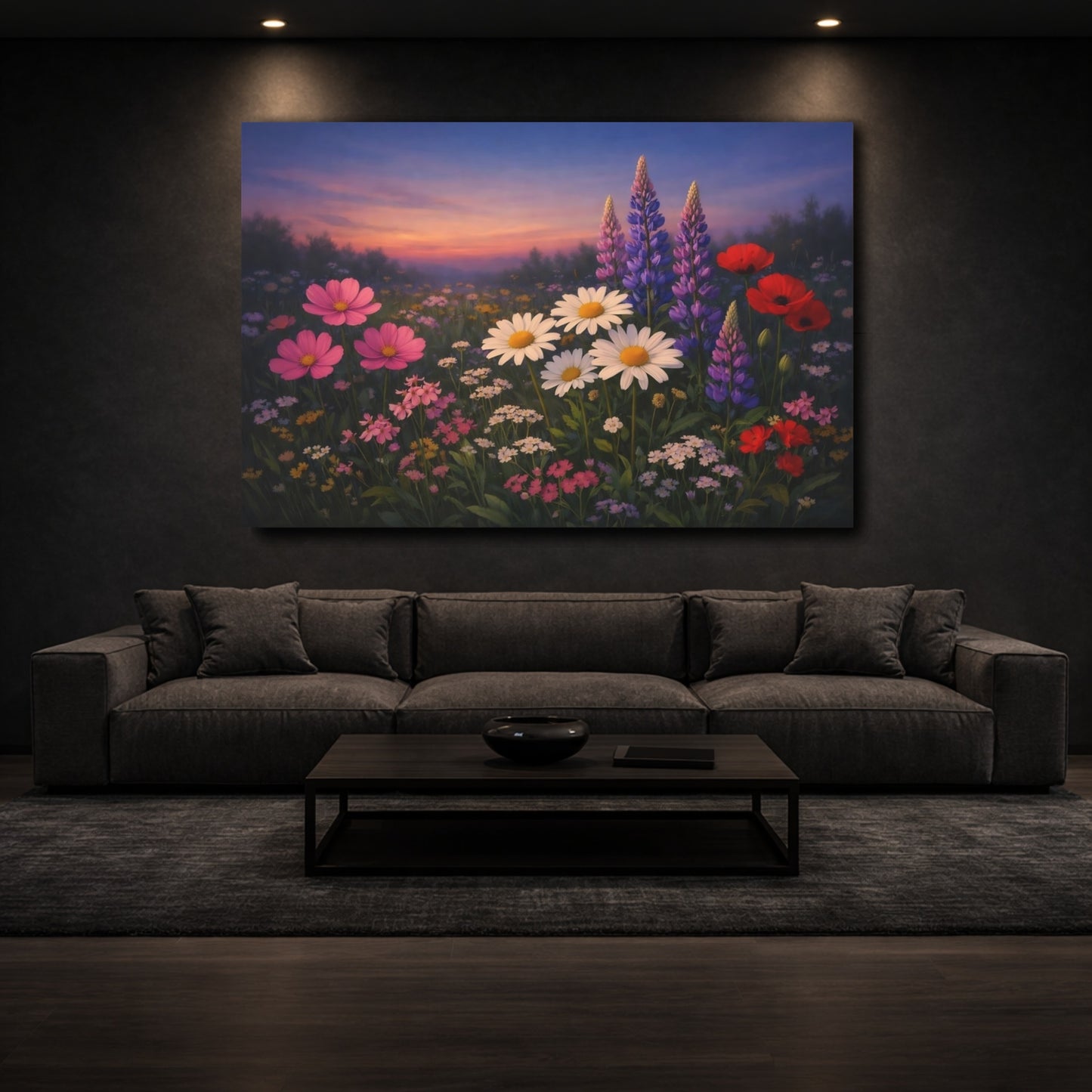 Mockup 2. Floral Wildflowers Wildflower Meadow shown as stretched canvas wall art