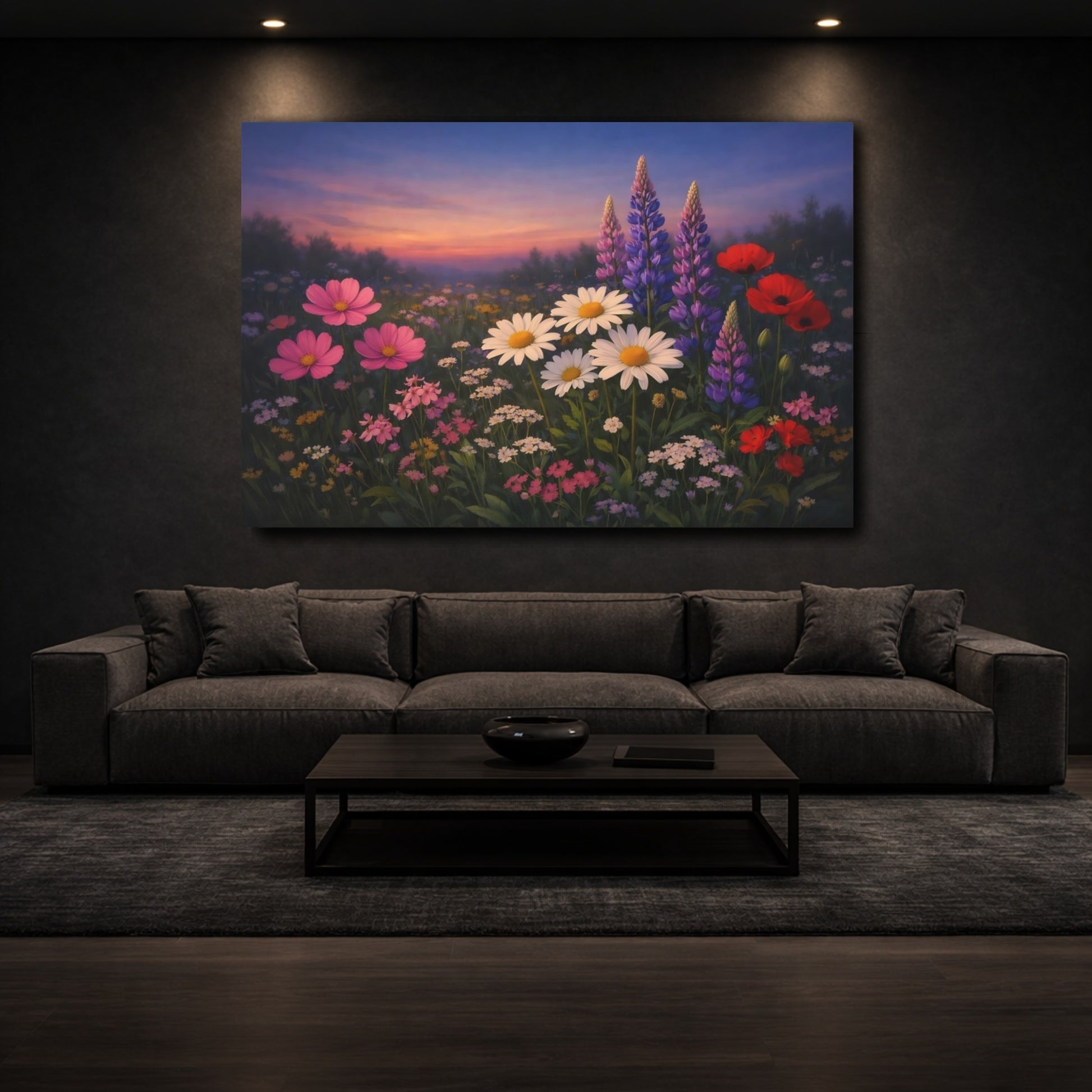 Mockup 2. Floral Wildflowers Wildflower Meadow shown as stretched canvas wall art