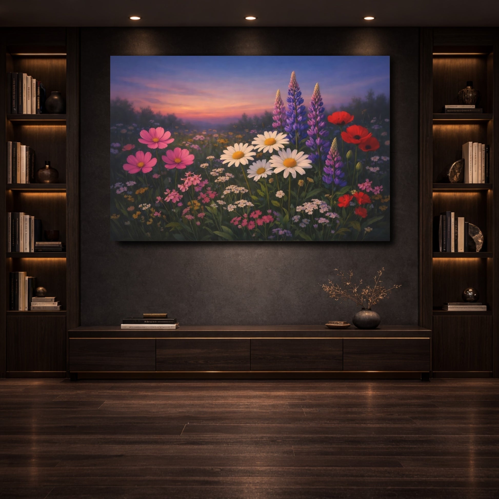 Mockup 3. Floral Wildflowers Wildflower Meadow shown as stretched canvas wall art