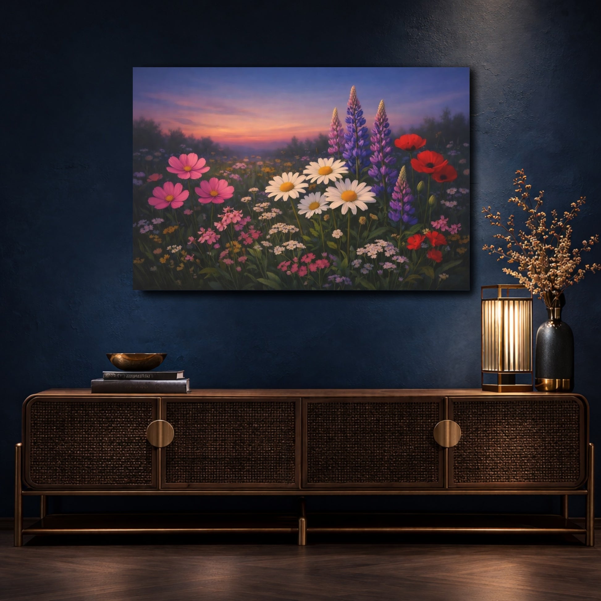 Mockup 4. Floral Wildflowers Wildflower Meadow shown as stretched canvas wall art